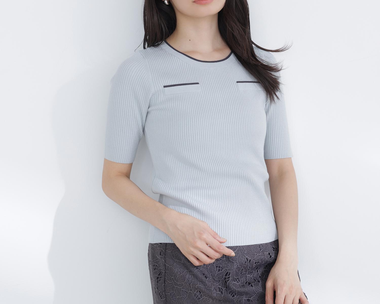 クルミボタンバイカラーアンサンブル グリーン系2