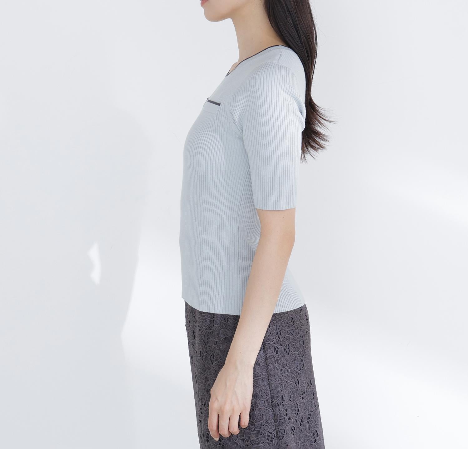 クルミボタンバイカラーアンサンブル グリーン系2