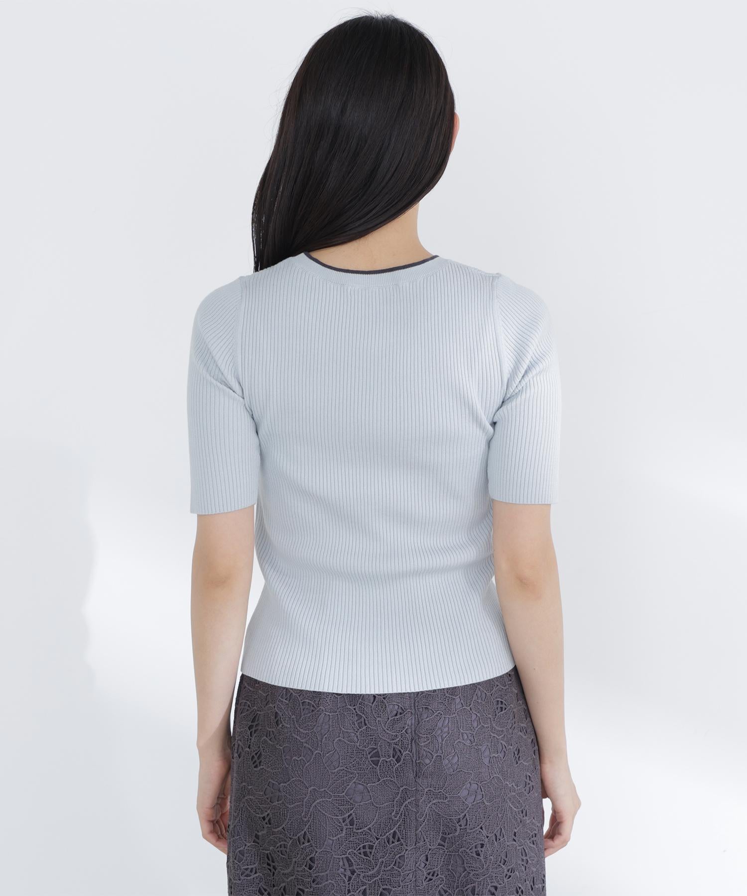 クルミボタンバイカラーアンサンブル グリーン系2