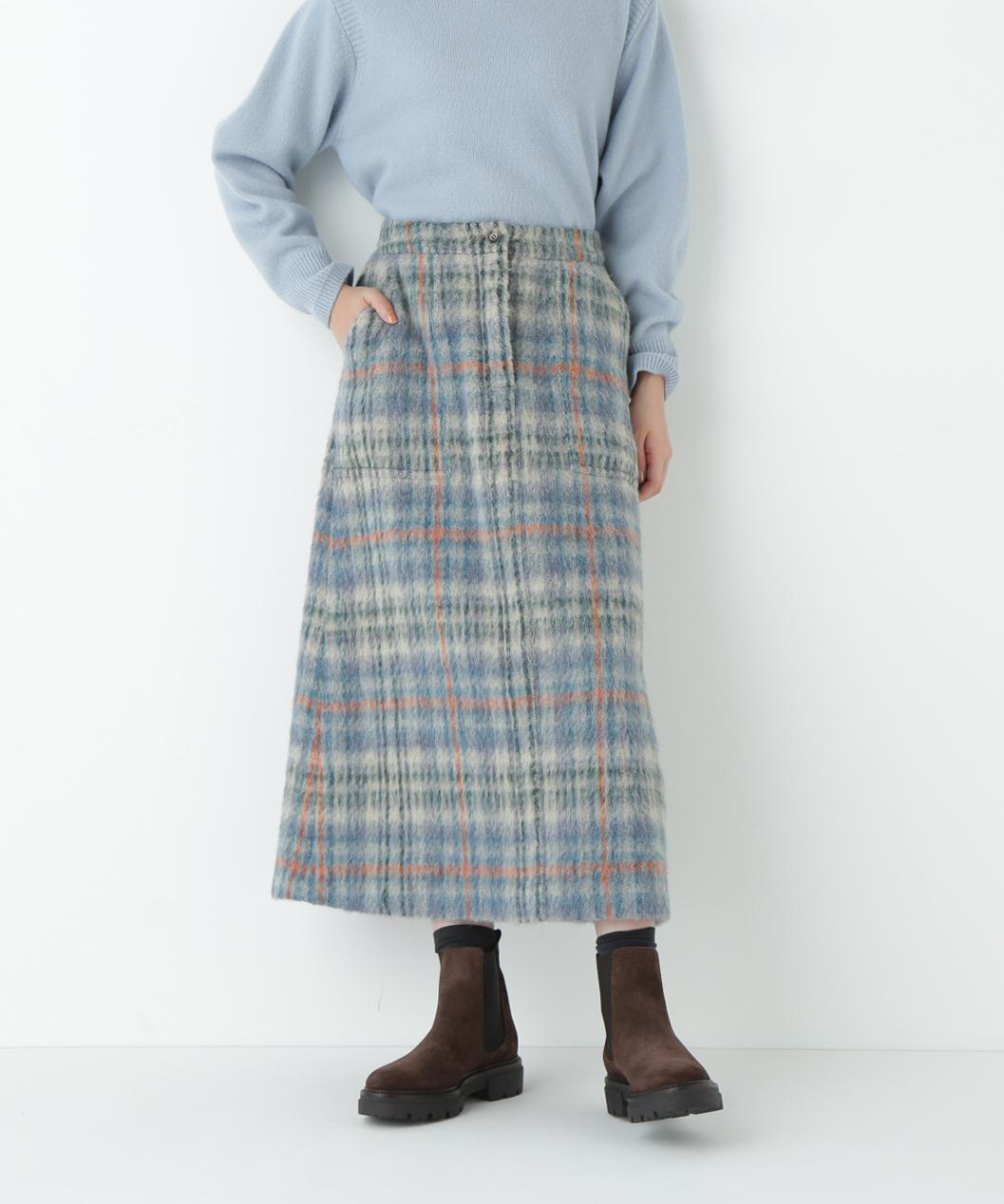 シャギーチェックベイカーAラインスカート ブルーチェック3