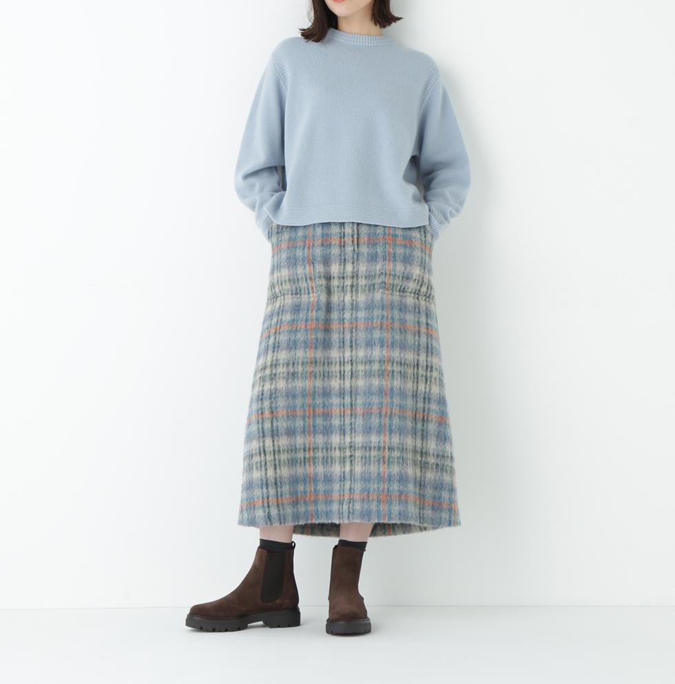 シャギーチェックベイカーAラインスカート ブルーチェック3
