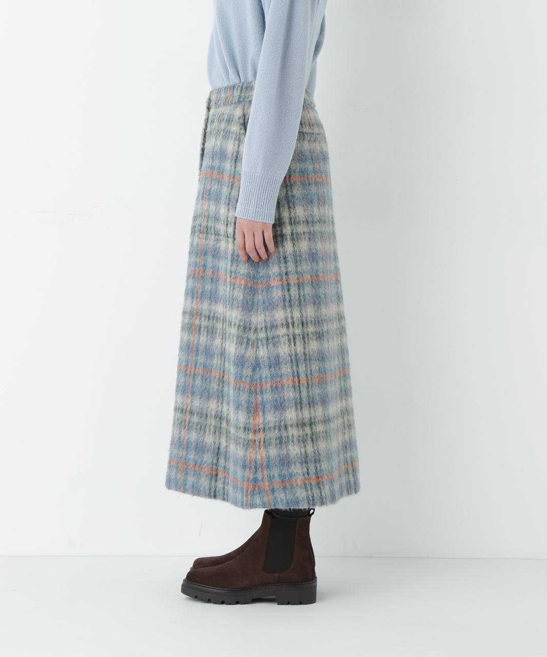 シャギーチェックベイカーAラインスカート ブルーチェック3