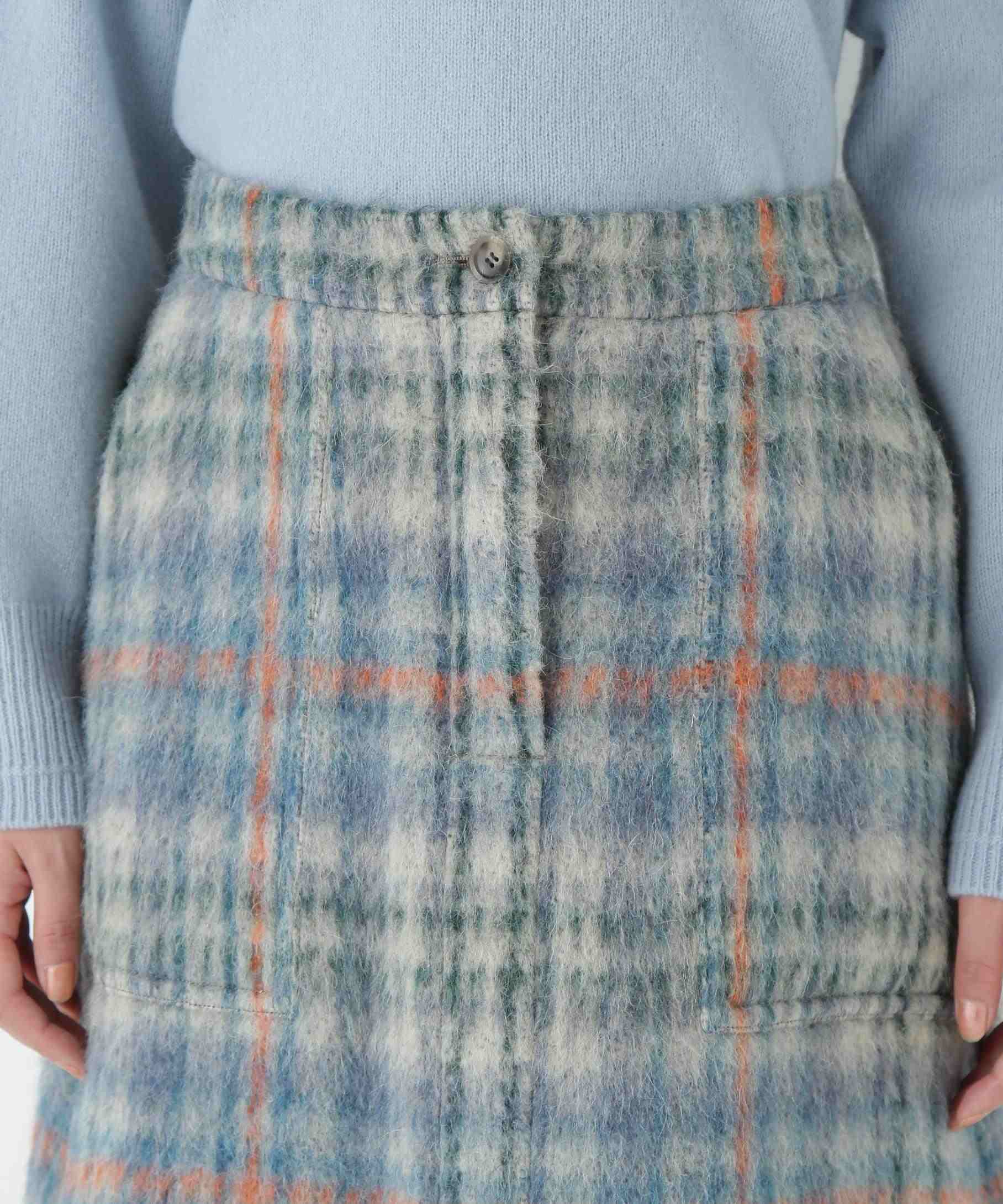 シャギーチェックベイカーAラインスカート ブルーチェック3