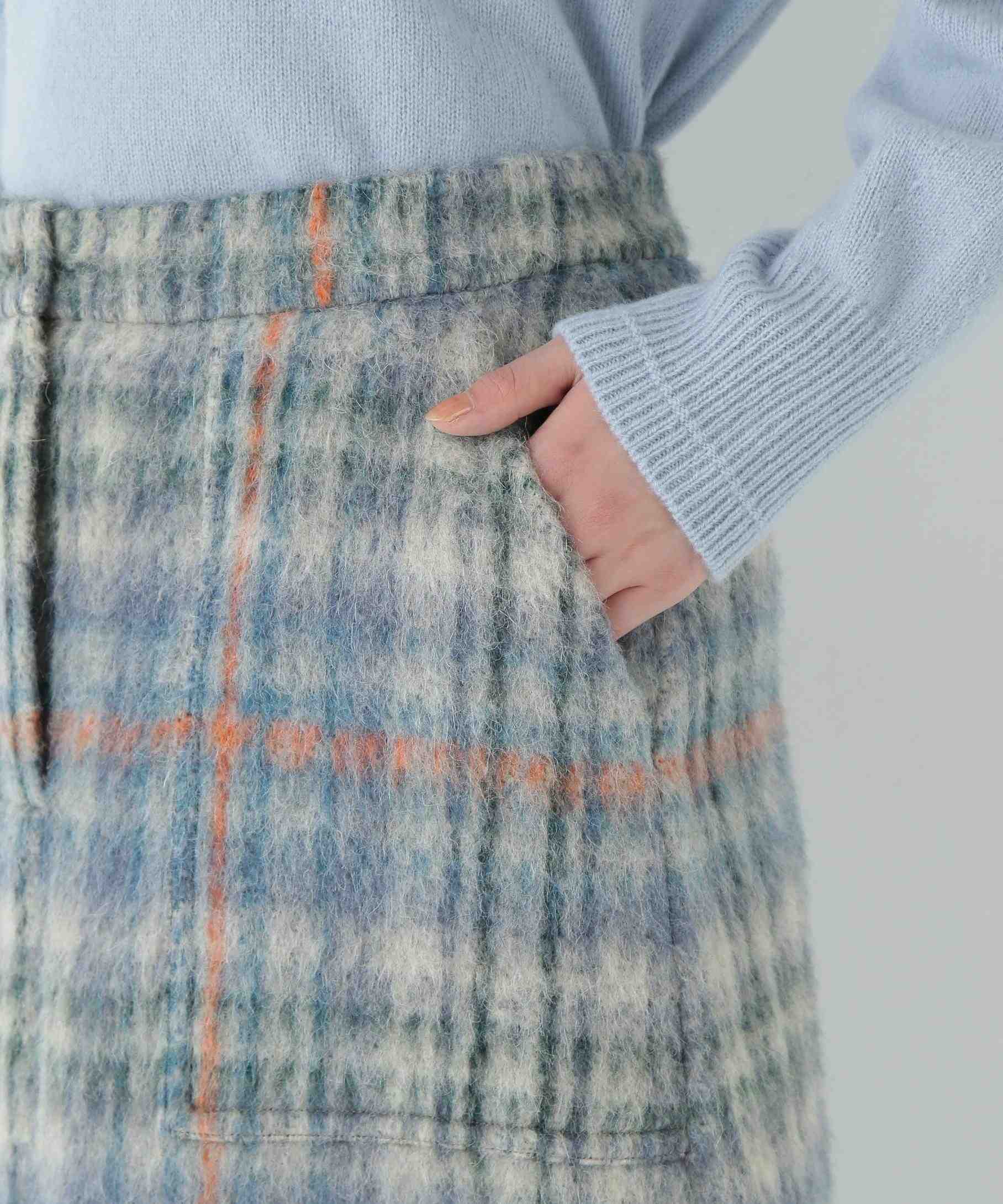 シャギーチェックベイカーAラインスカート ブルーチェック3