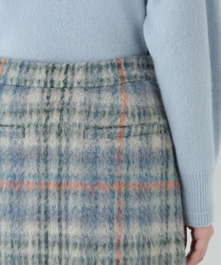 シャギーチェックベイカーAラインスカート ブルーチェック3