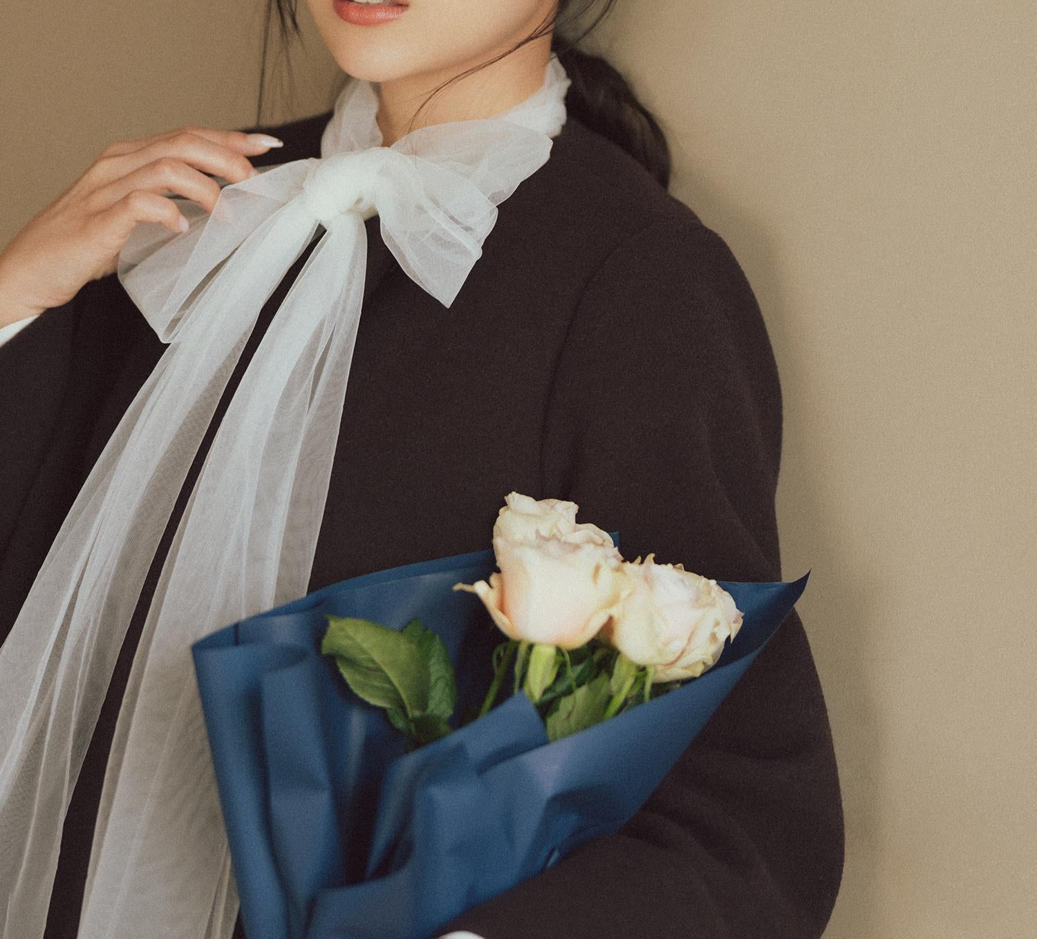 ノーカラーミドルコート ダークブラウン1