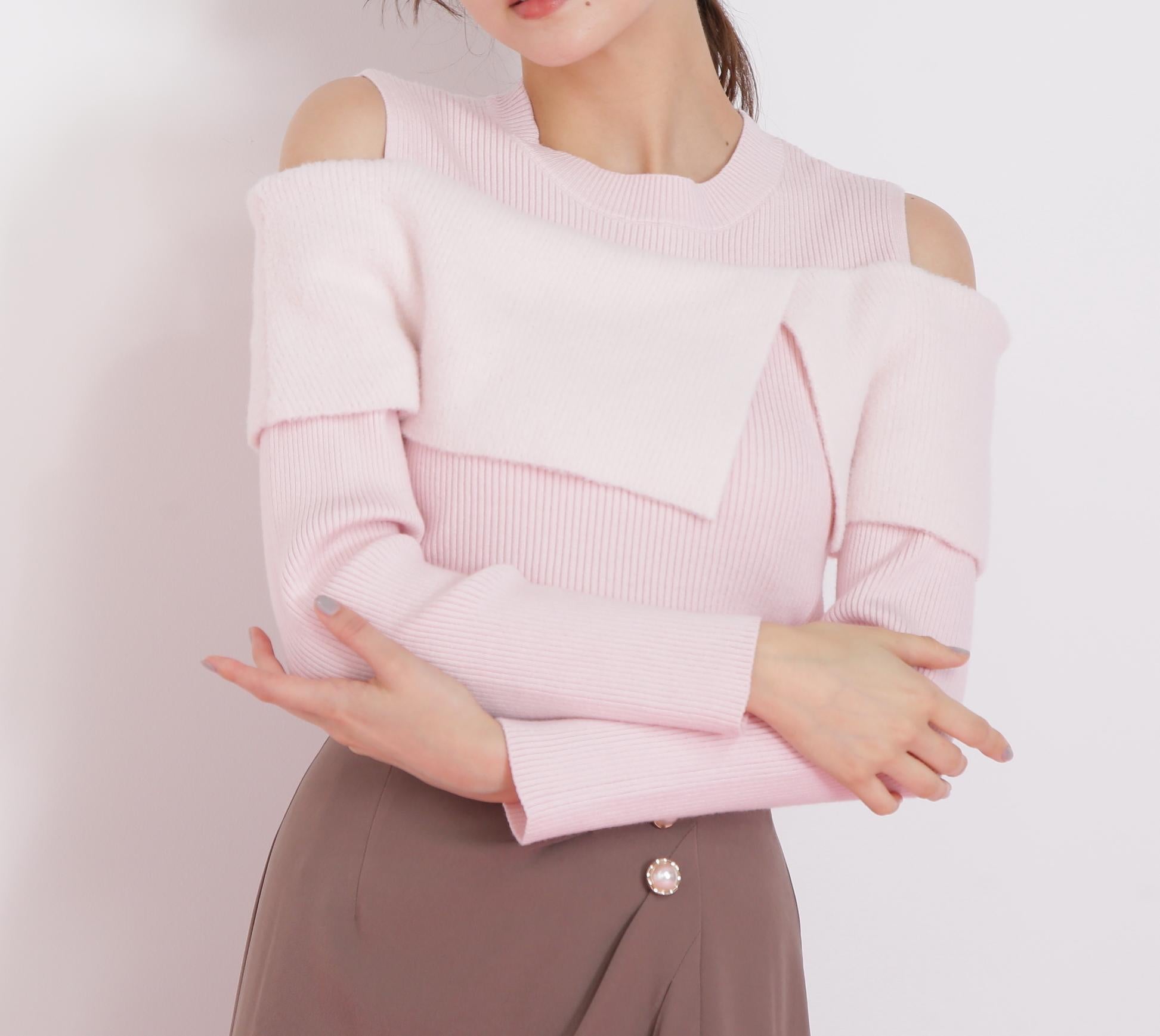 ミニフェザーケープニット ピンク