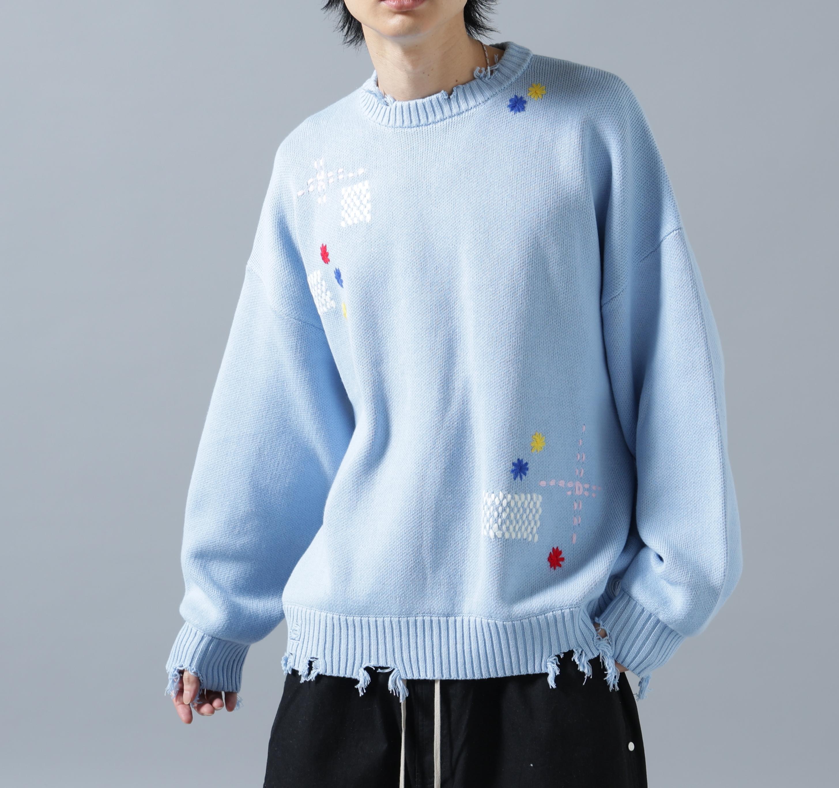 DankeSchon/ダンケシェーン/HAND STITCH KNIT CREWNECK サックス1