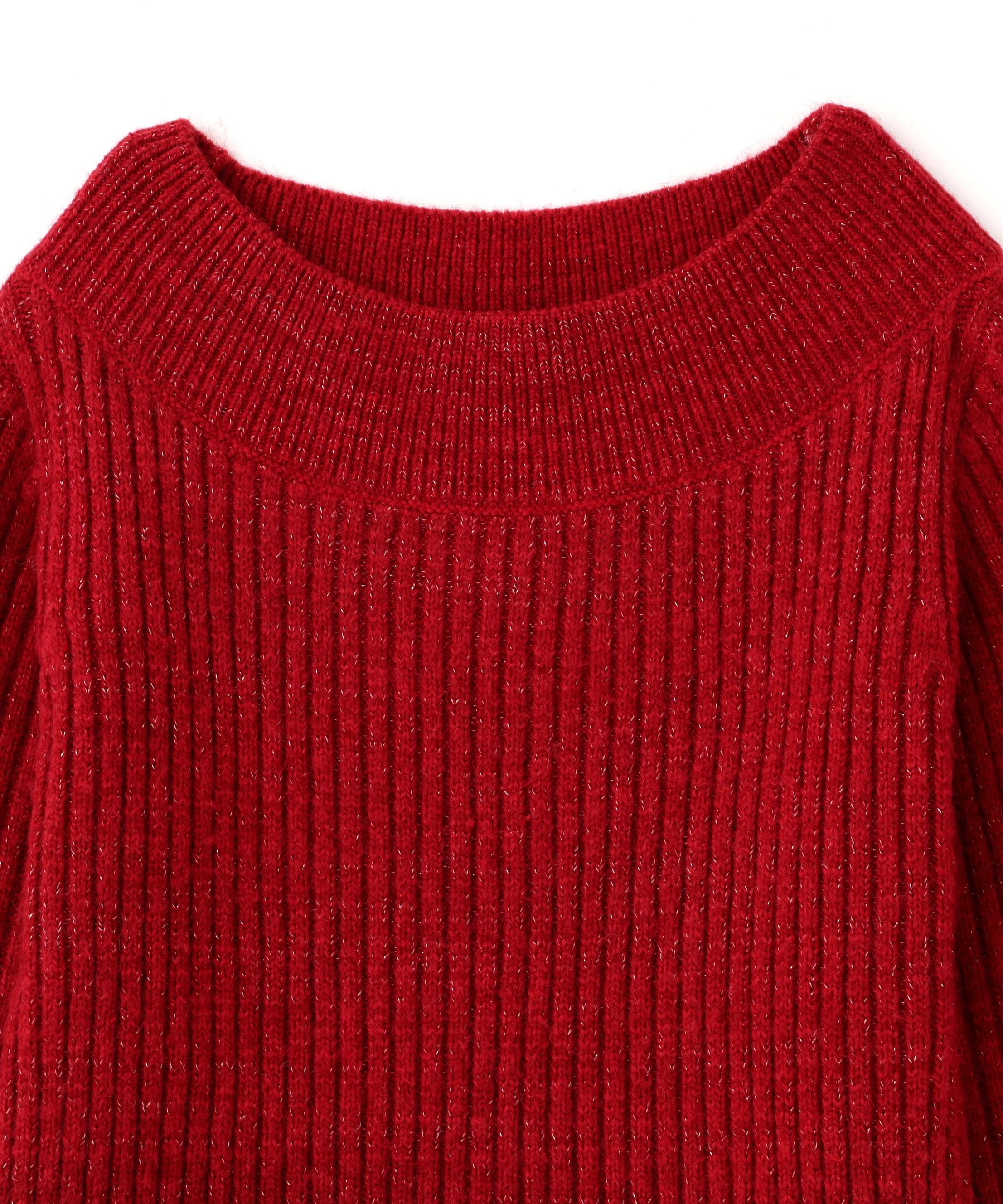 袖リボンニットワンピース レッド