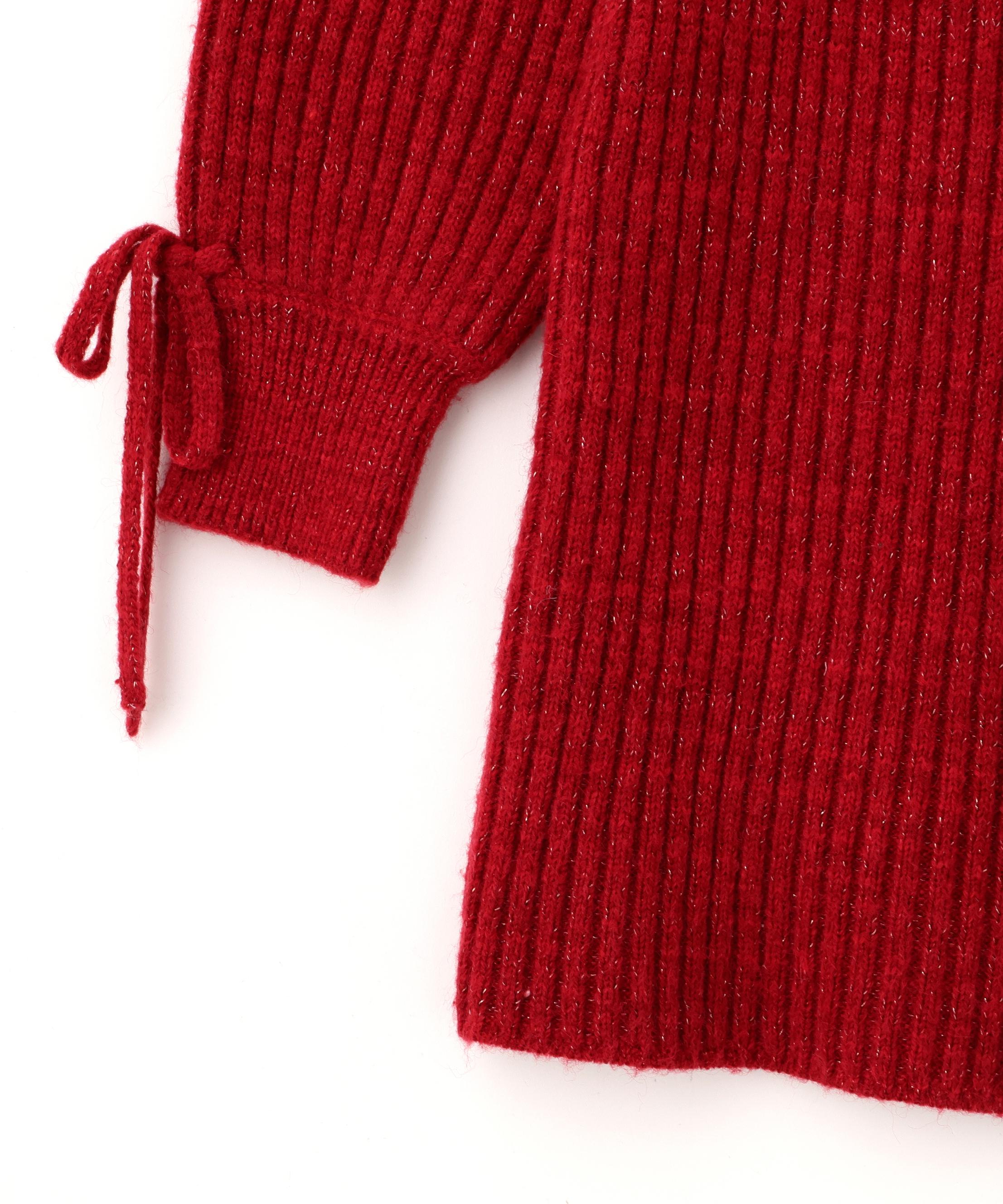 袖リボンニットワンピース レッド