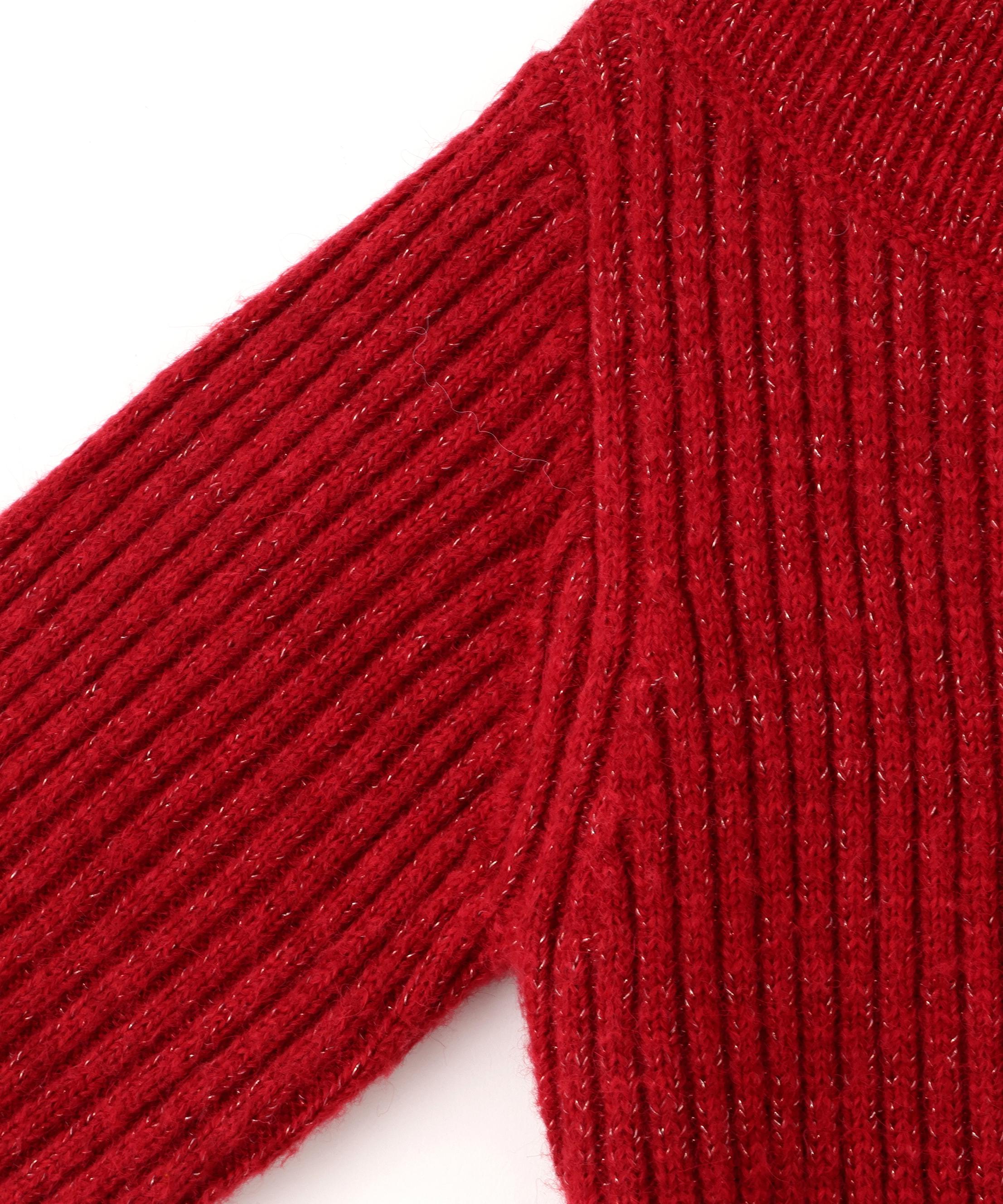 袖リボンニットワンピース レッド