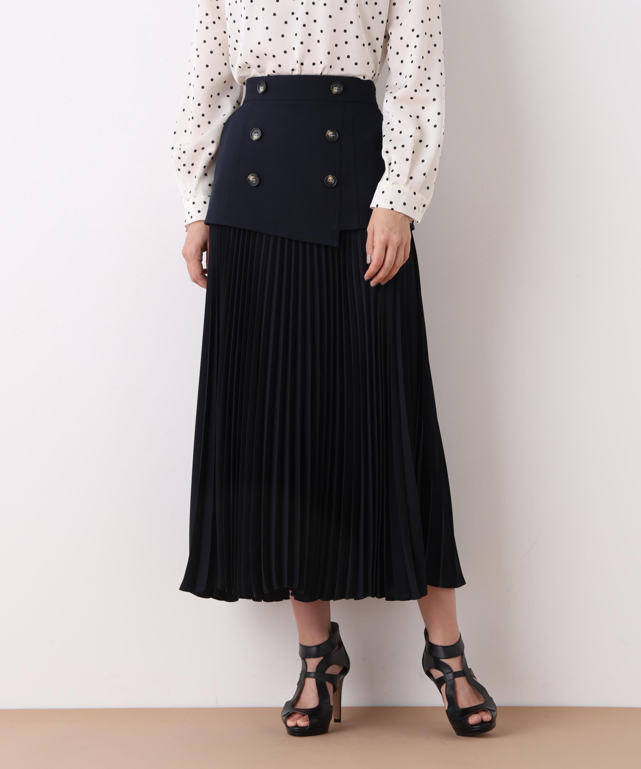 ソフトオックスプリーツスカート ネイビー
