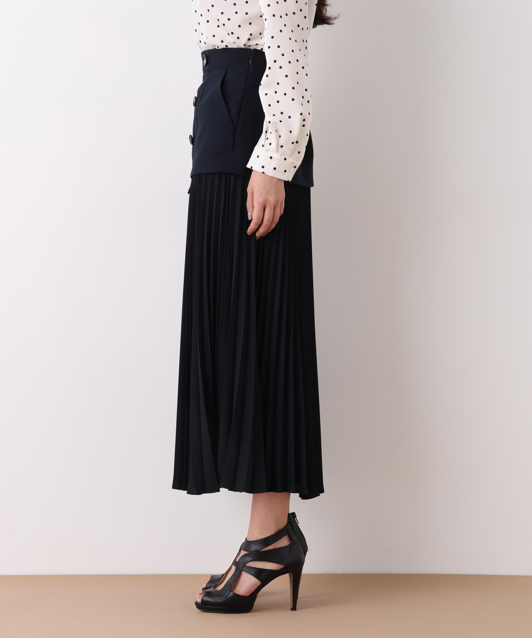 ソフトオックスプリーツスカート ネイビー