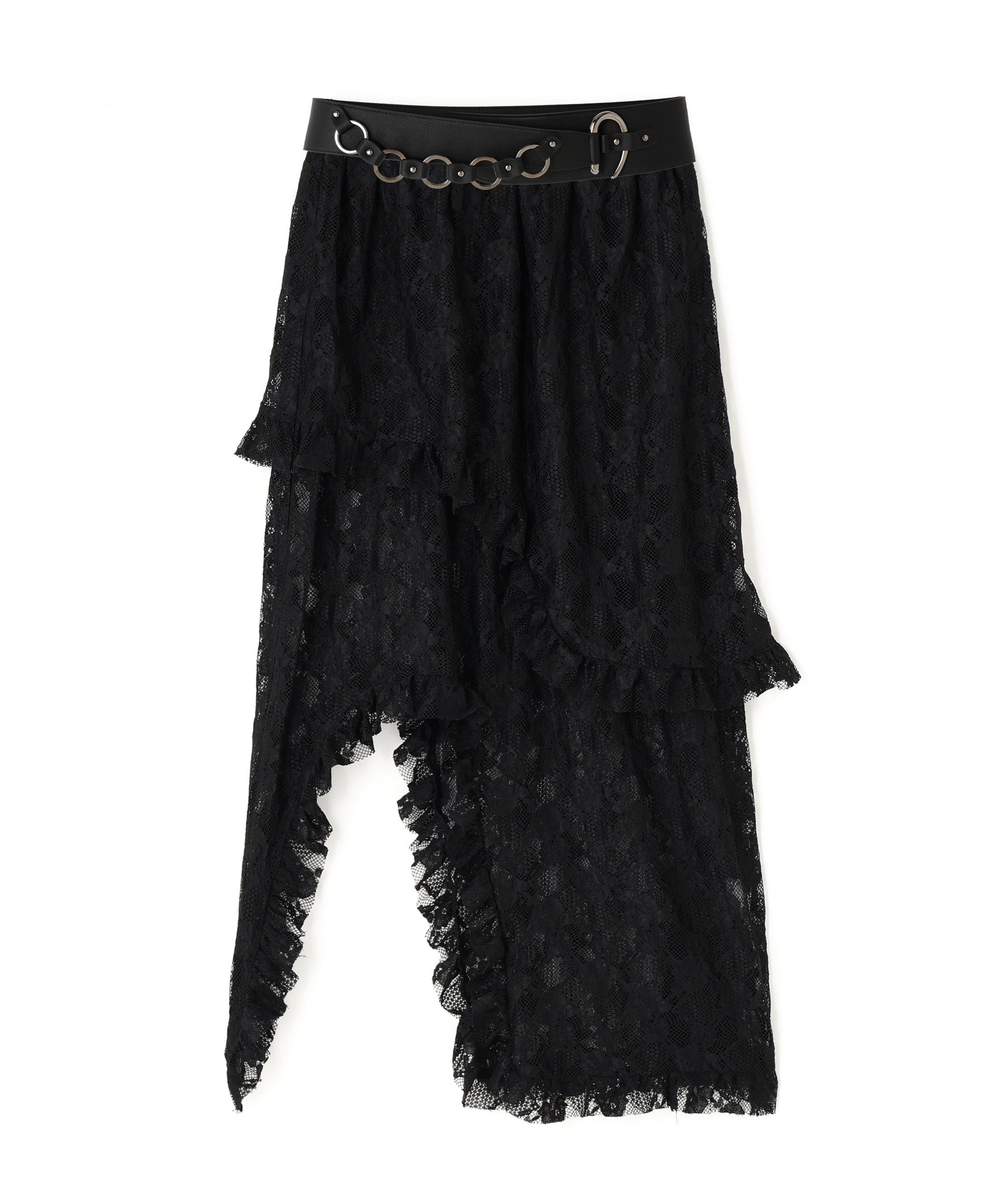 MITSUKI/ミツキ/ベルト付きレーススカート ブラック