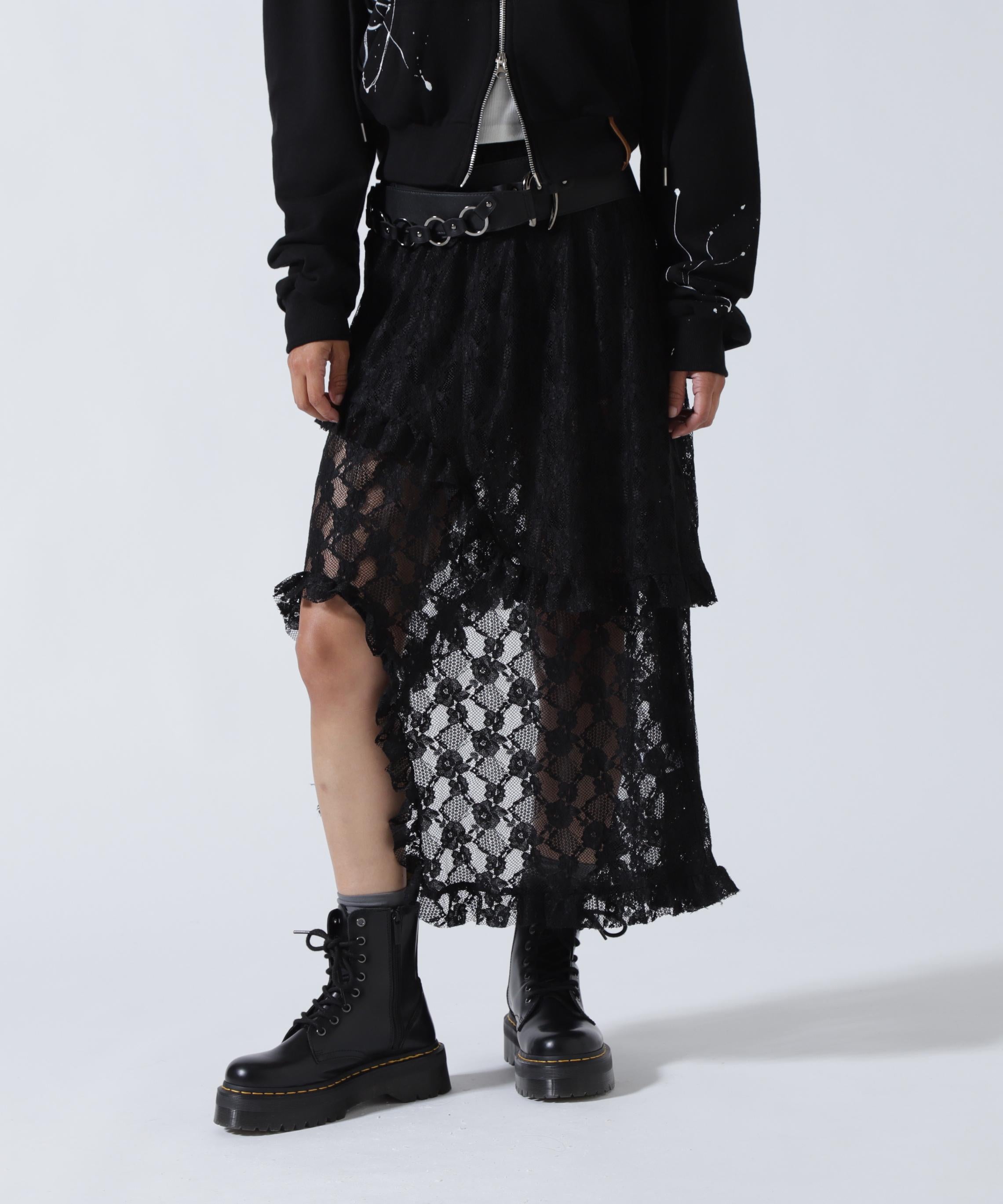 MITSUKI/ミツキ/ベルト付きレーススカート ブラック