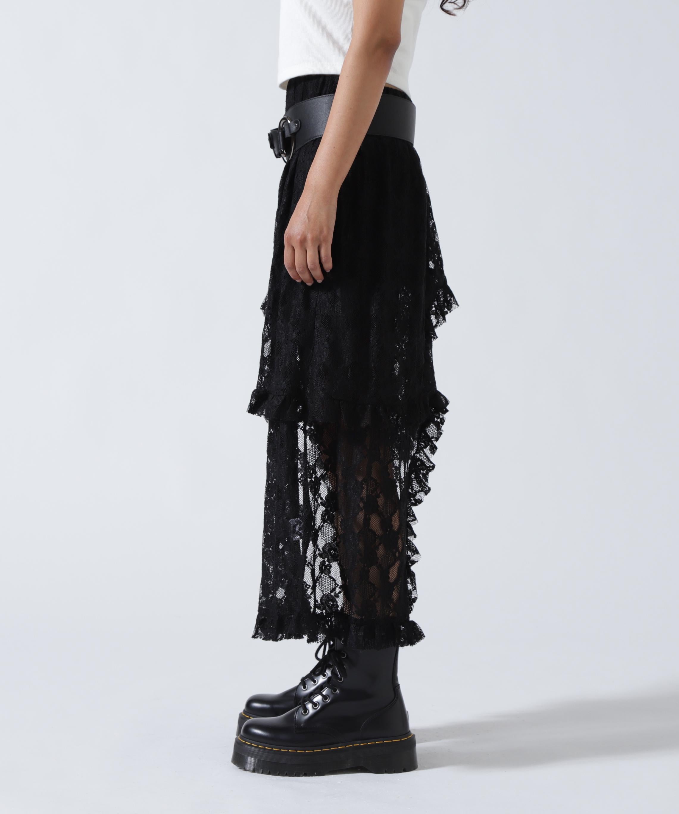 MITSUKI/ミツキ/ベルト付きレーススカート ブラック