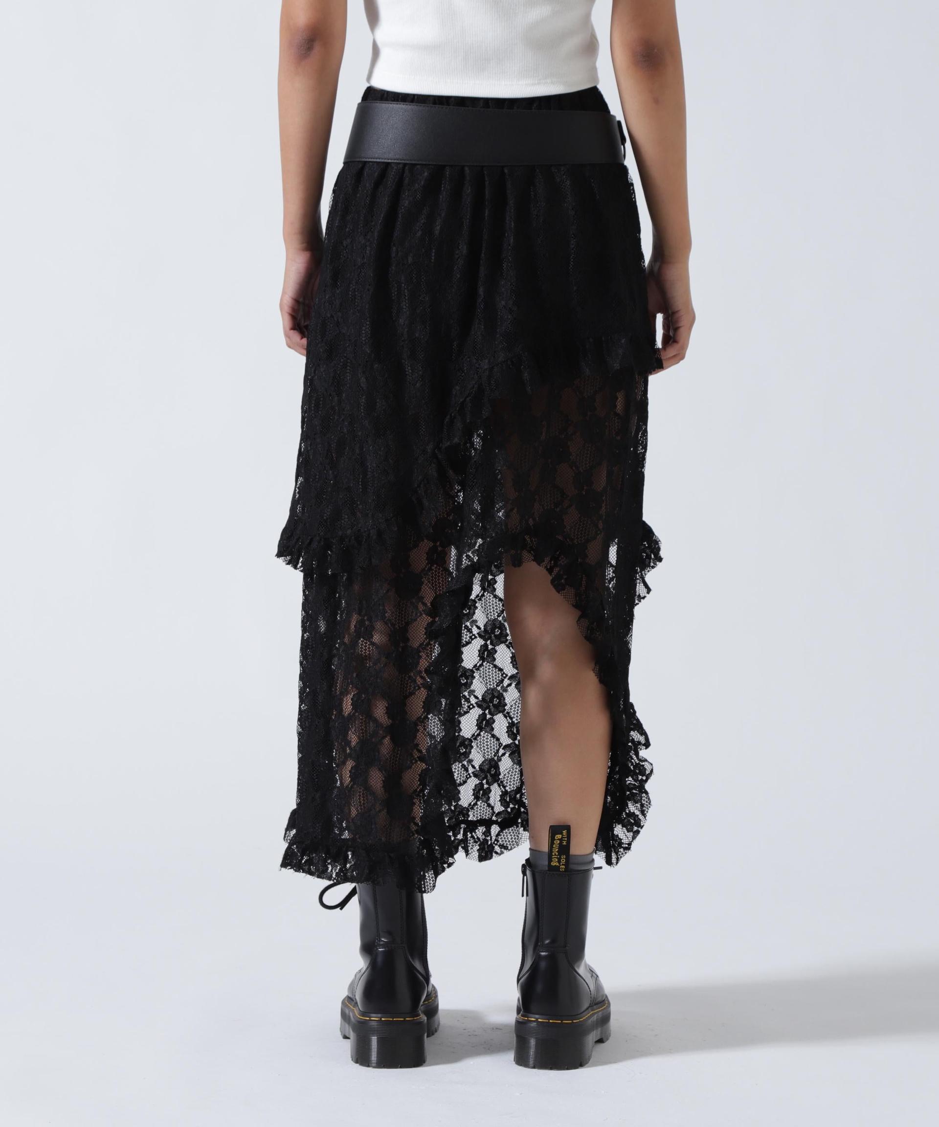 MITSUKI/ミツキ/ベルト付きレーススカート ブラック