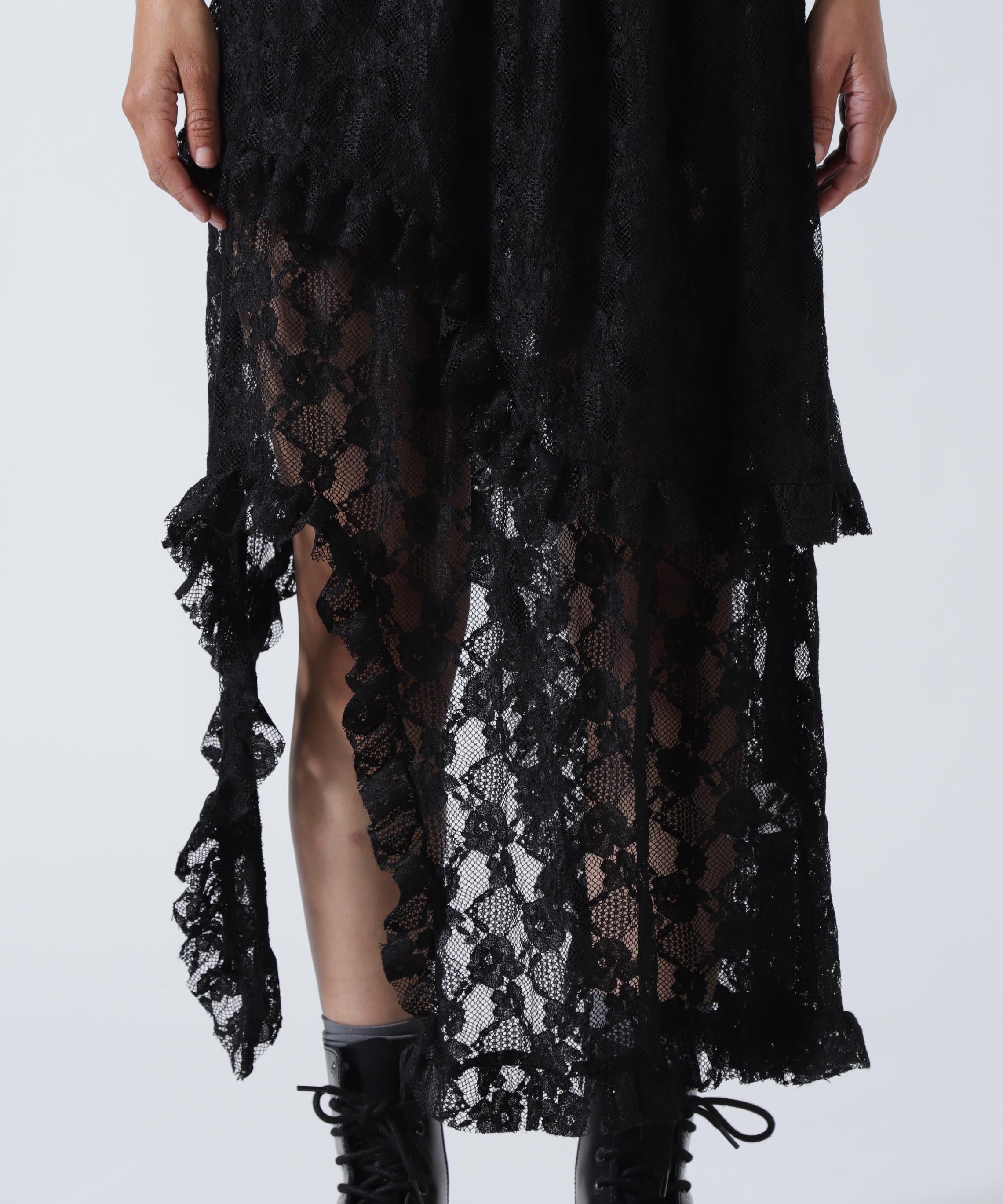 MITSUKI/ミツキ/ベルト付きレーススカート ブラック