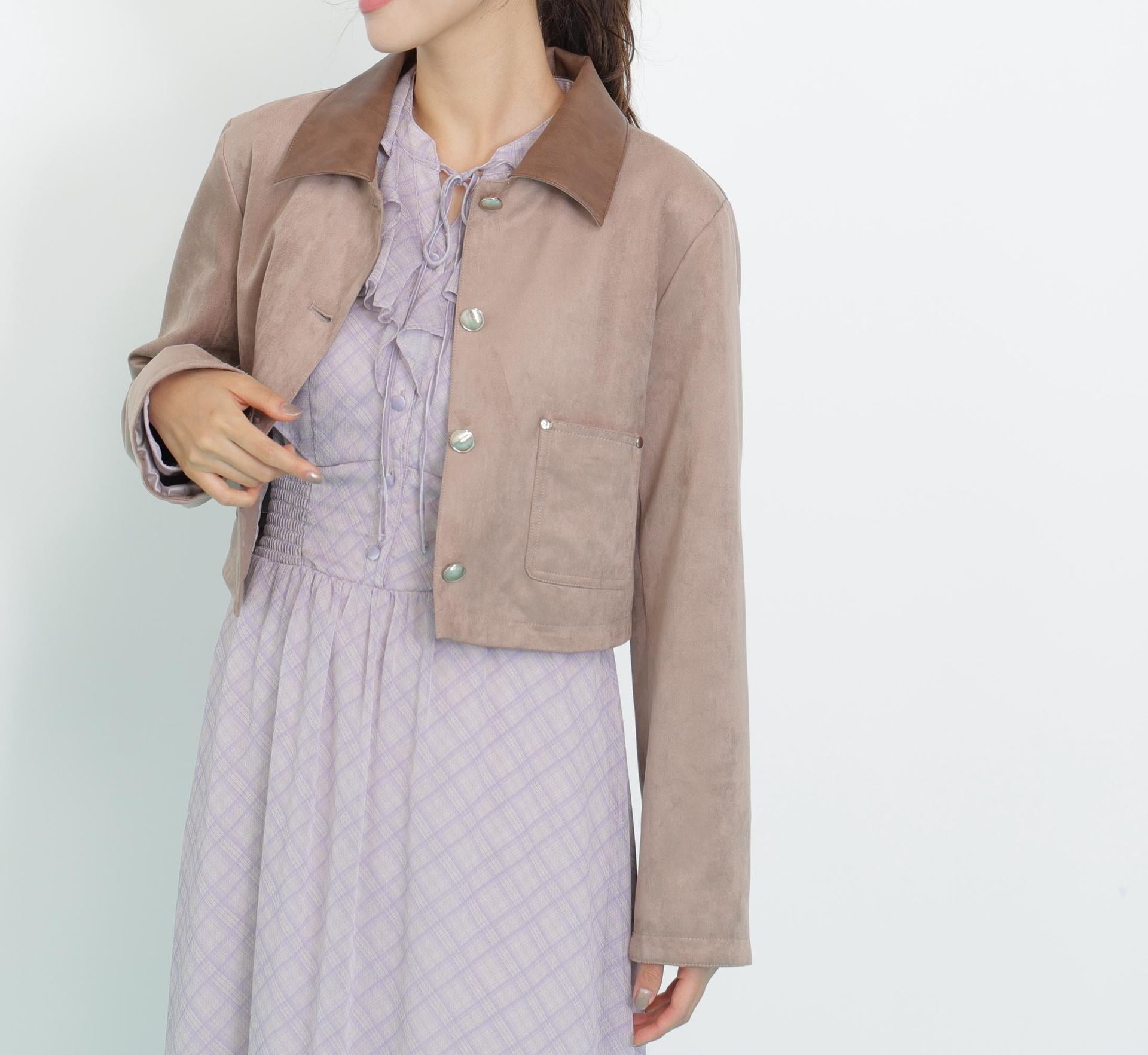 フェイクスエード短丈ブルゾン モカベージュ