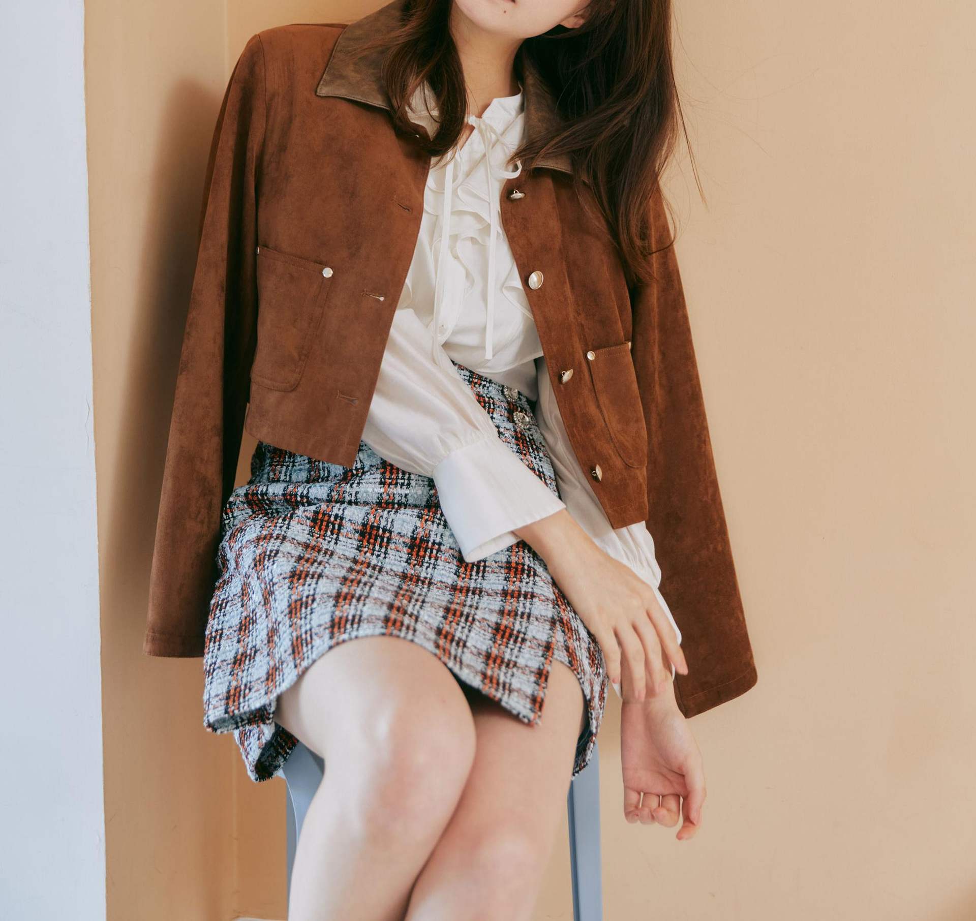 フェイクスエード短丈ブルゾン ブラウン