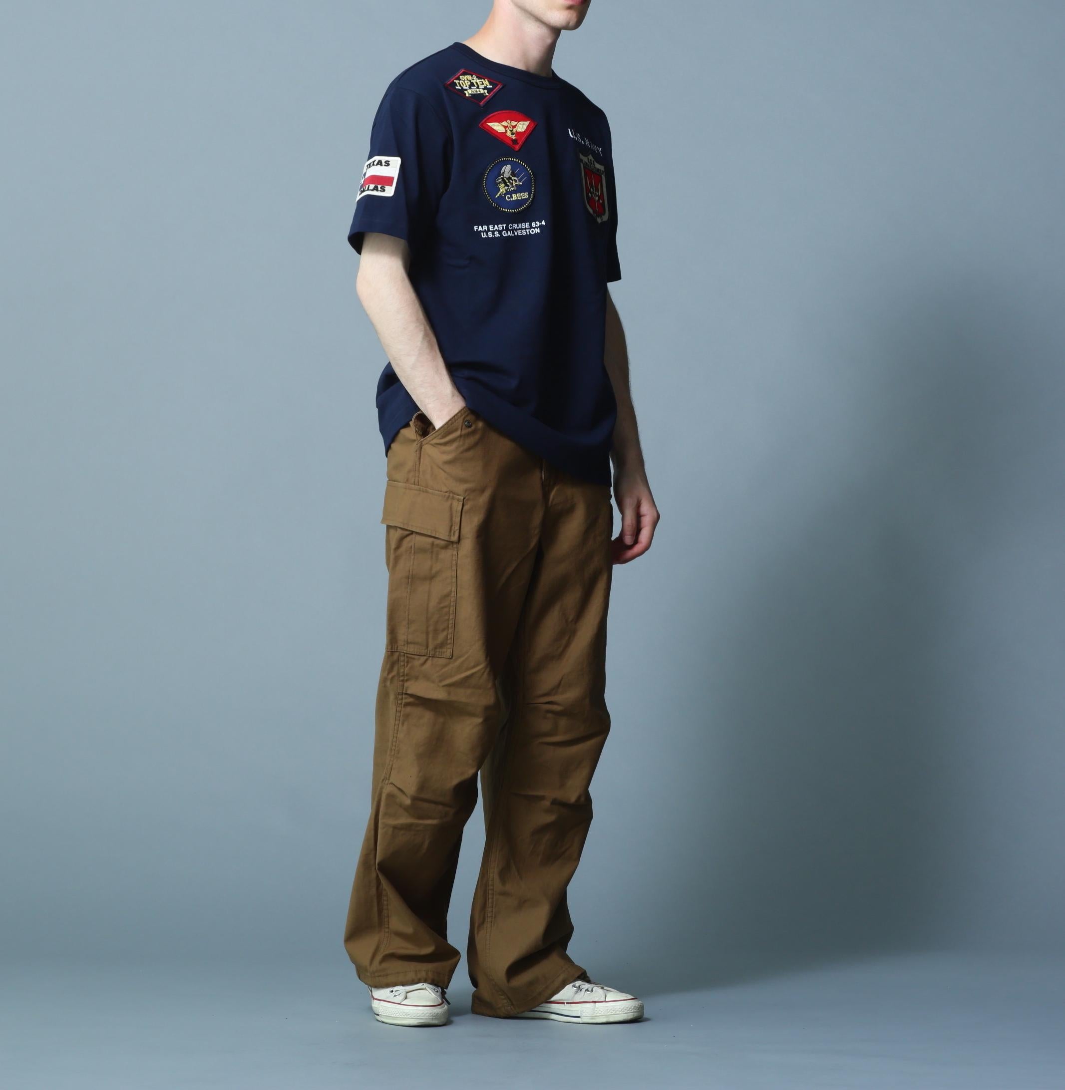 《WER&DEPOT限定》トップガン ワッペン Tシャツ/ TOP GUN WAPPEN S/S C>EW NECK T-SHI>T ネイビー