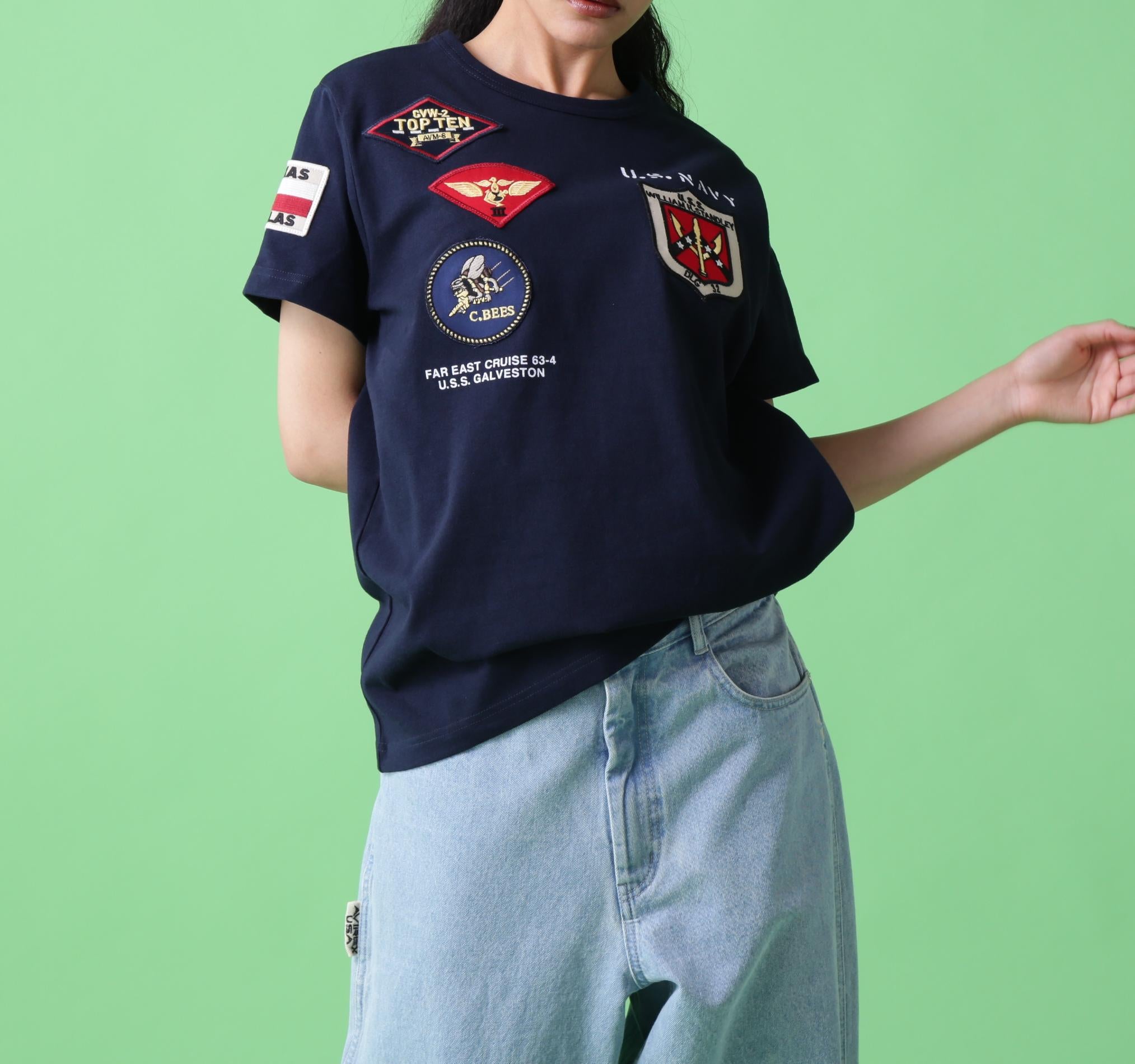 《WER&DEPOT限定》トップガン ワッペン Tシャツ/ TOP GUN WAPPEN S/S C>EW NECK T-SHI>T ネイビー