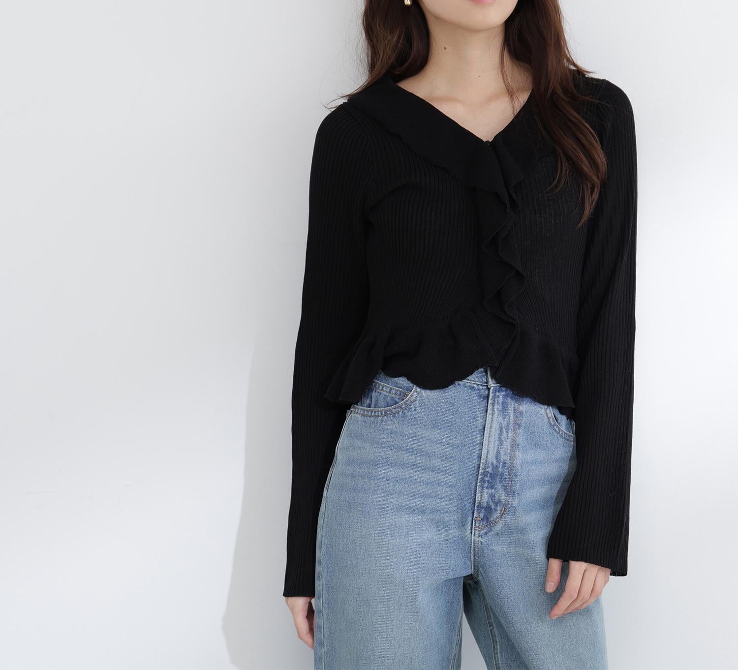 フリルトリムカーディガン ブラック