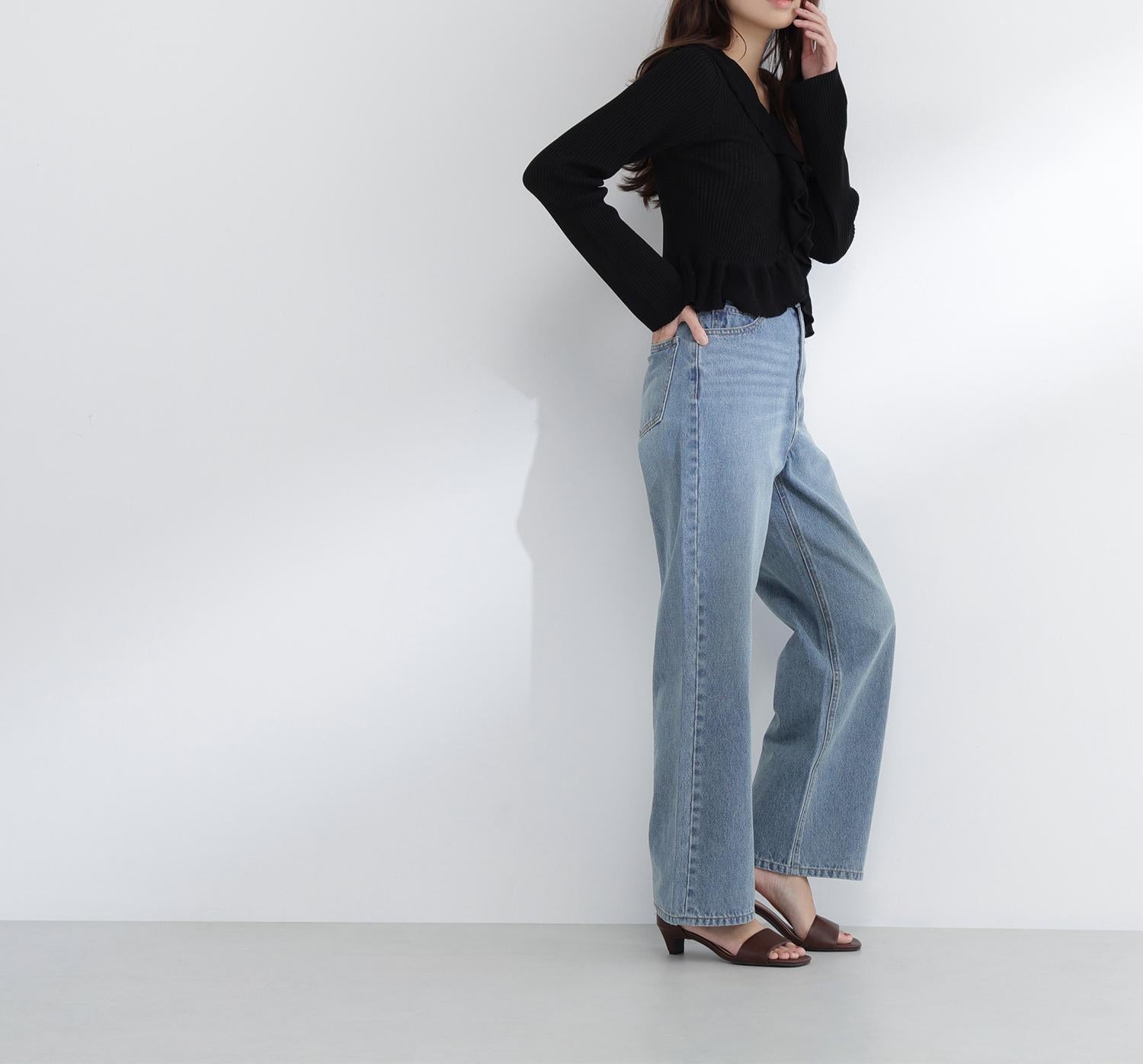 フリルトリムカーディガン ブラック