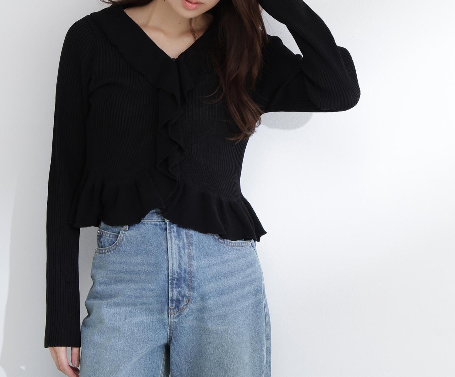 フリルトリムカーディガン ブラック