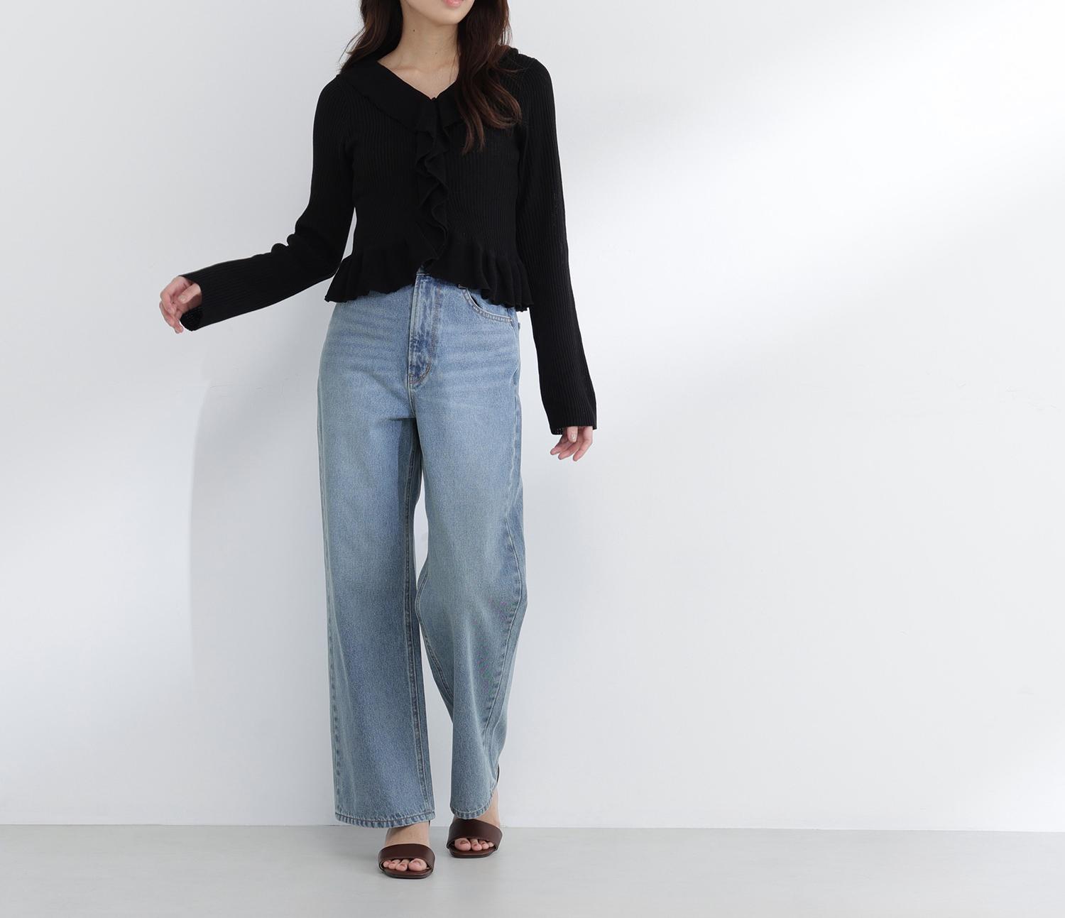 フリルトリムカーディガン ブラック