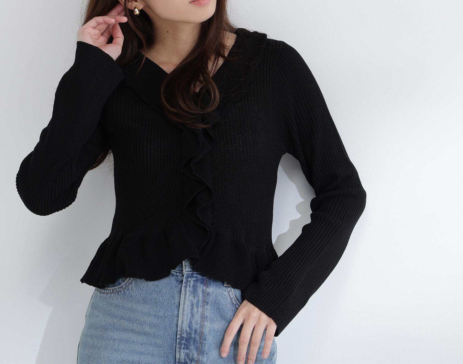 フリルトリムカーディガン ブラック