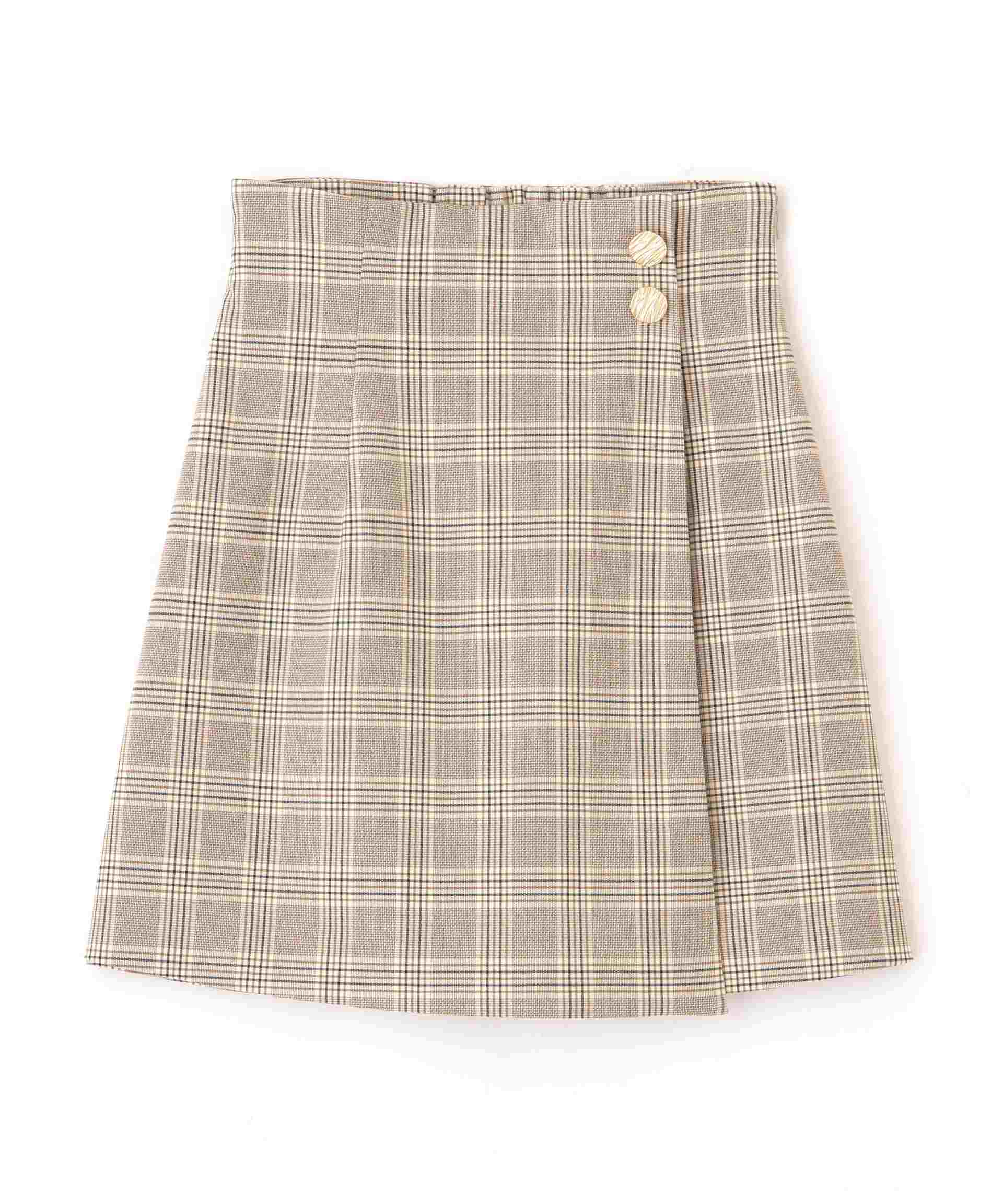 Wrap-style Color Check Mini Skirt