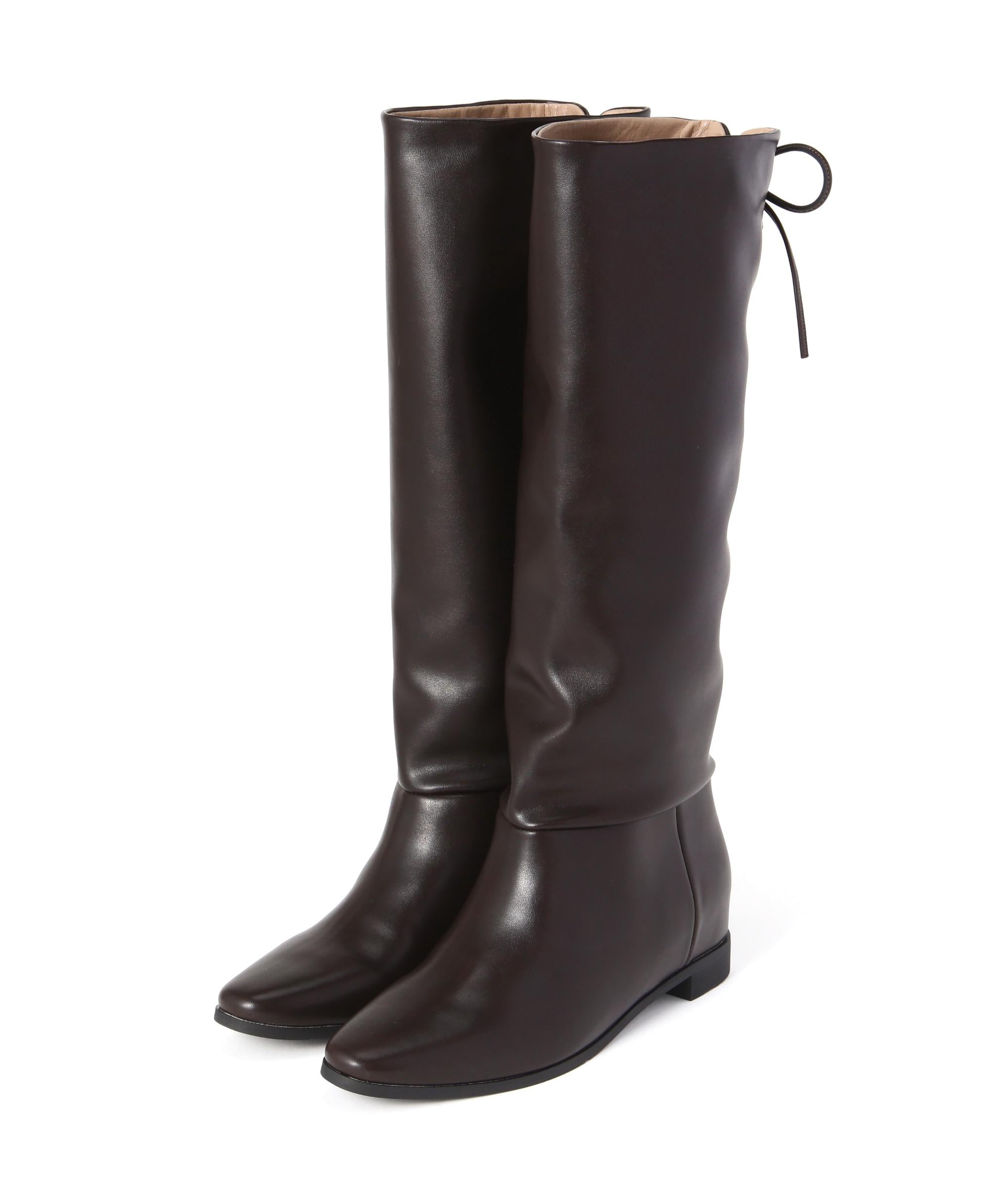 バックレースアップインヒールブーツ ダークブラウン1