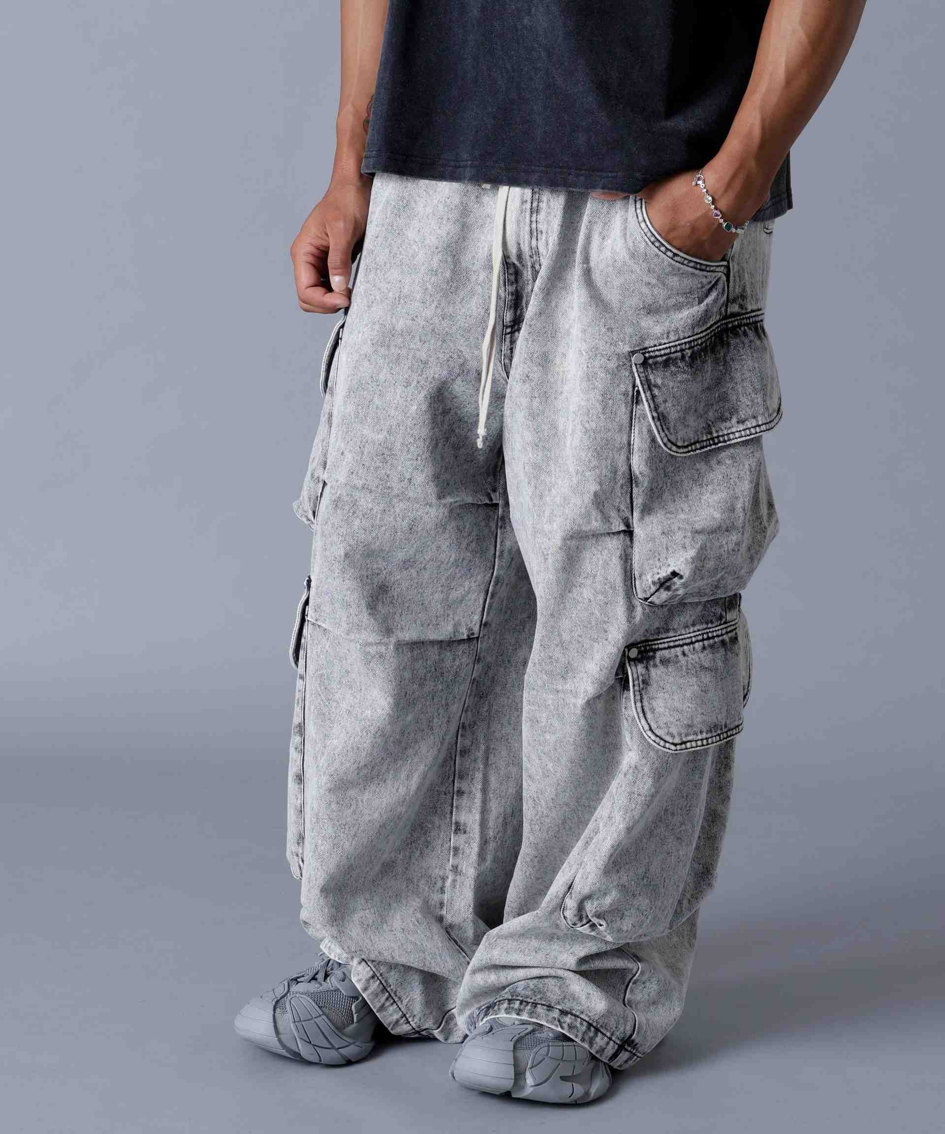 DankeSchon/ダンケシェーン/12OZ CHEMICAL DENIM CARGO PANTS グレー