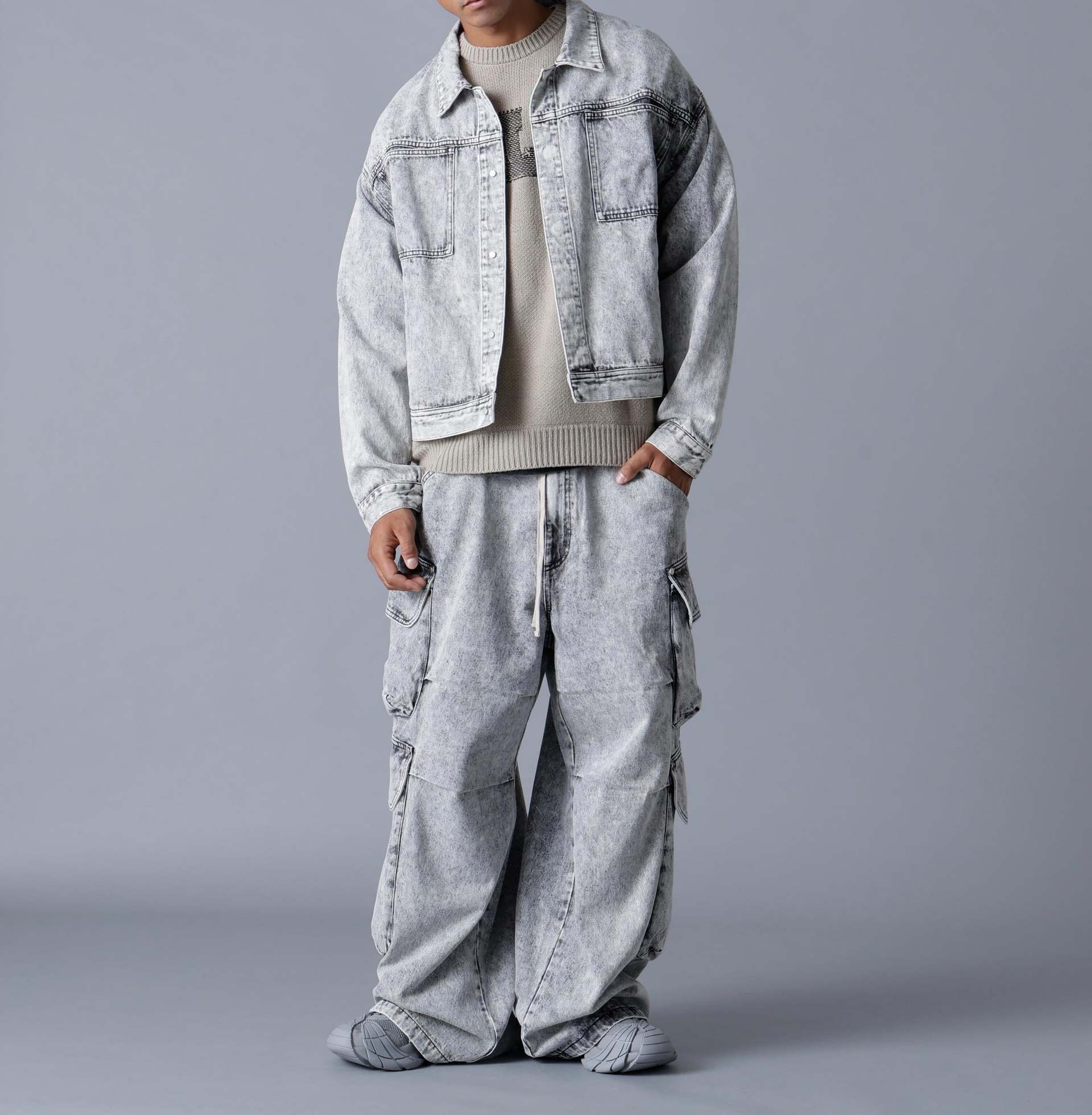 DankeSchon/ダンケシェーン/12OZ CHEMICAL DENIM CARGO PANTS グレー