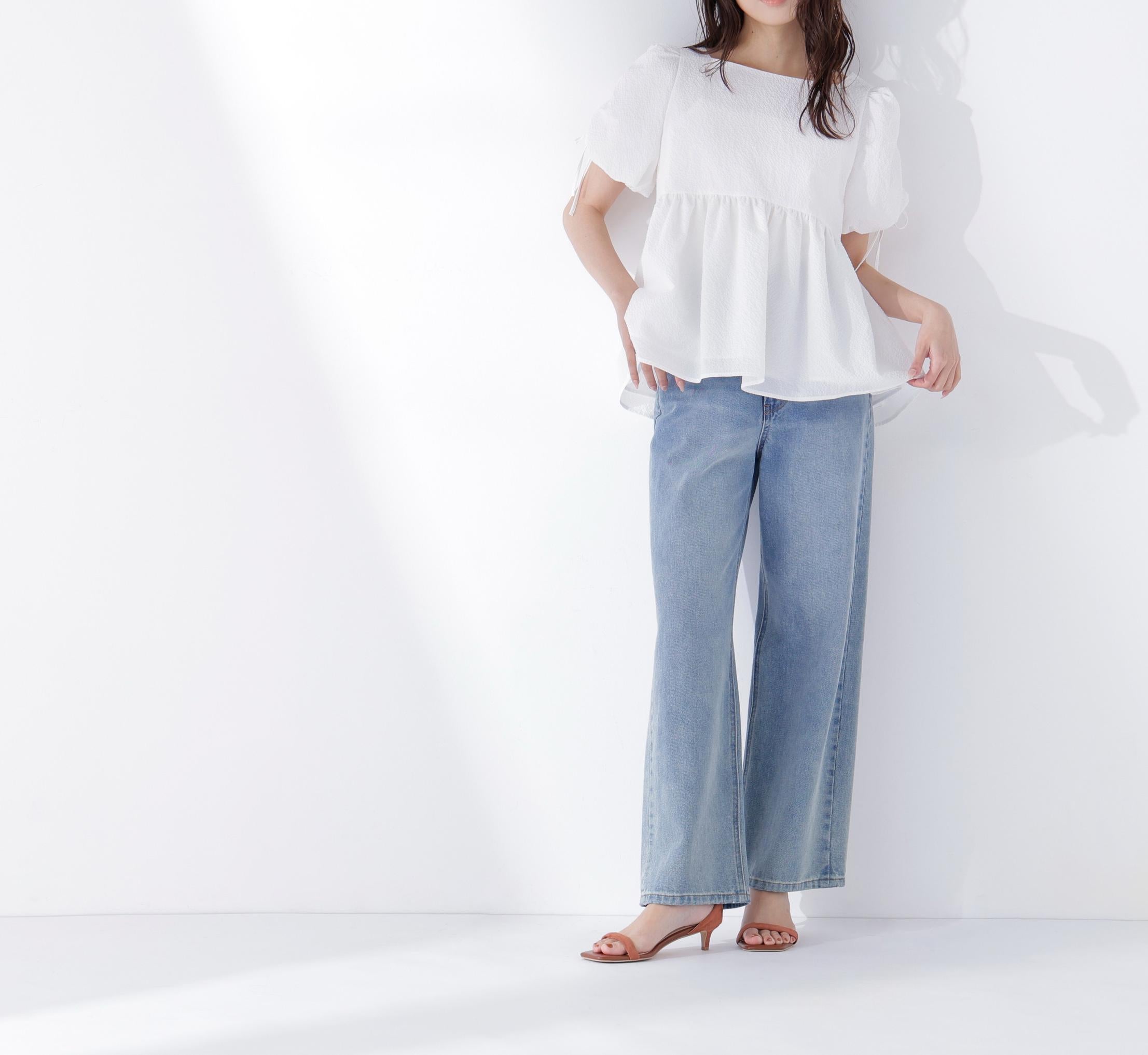 ドロストギャザースリーブブラウス オフホワイト1