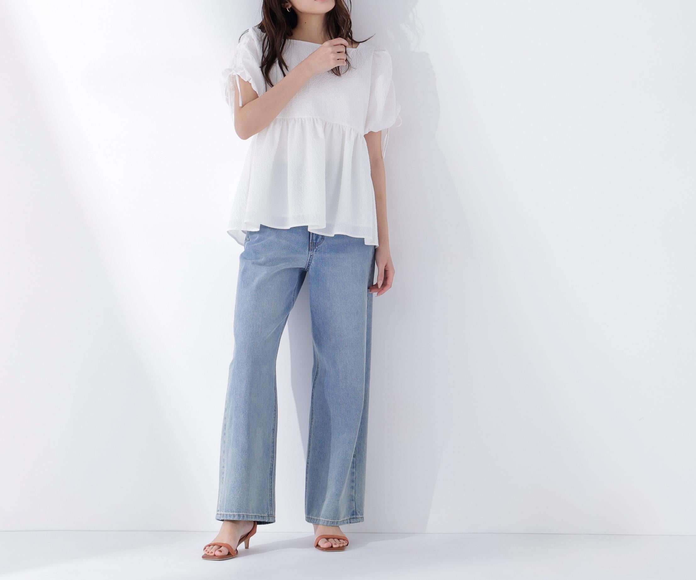 ドロストギャザースリーブブラウス オフホワイト1