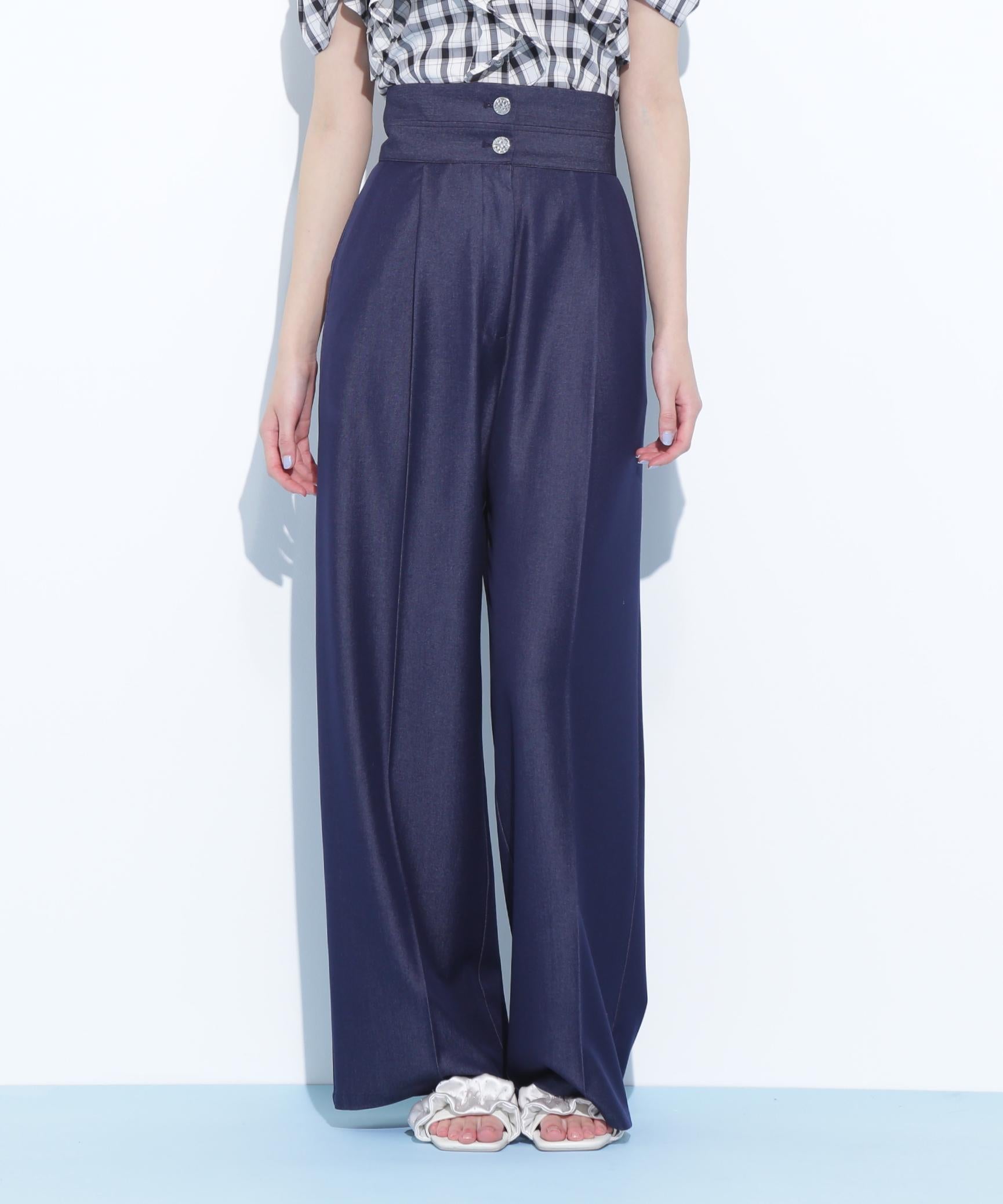 ダブルウエストワイドパンツ ネイビー