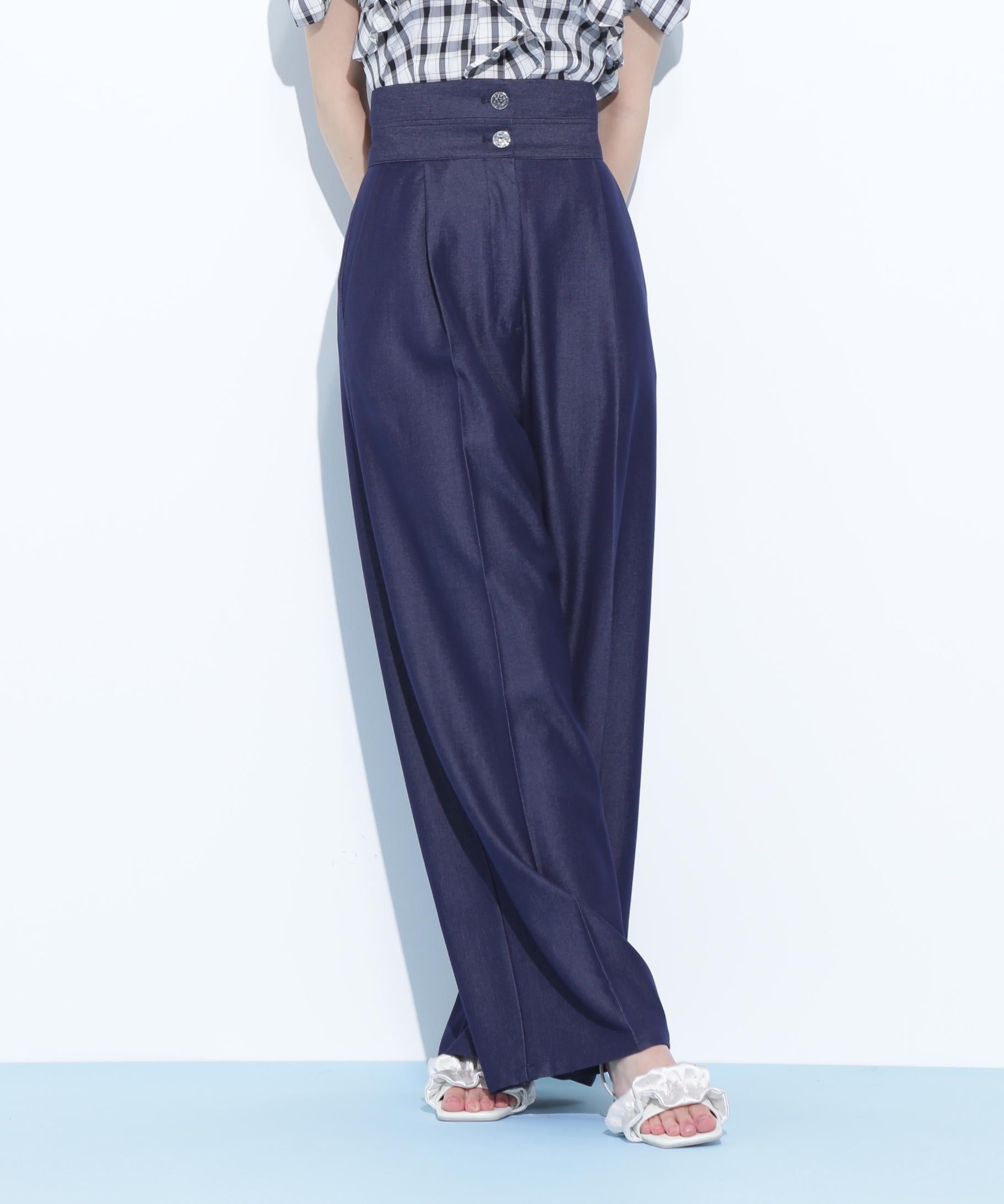 ダブルウエストワイドパンツ ネイビー