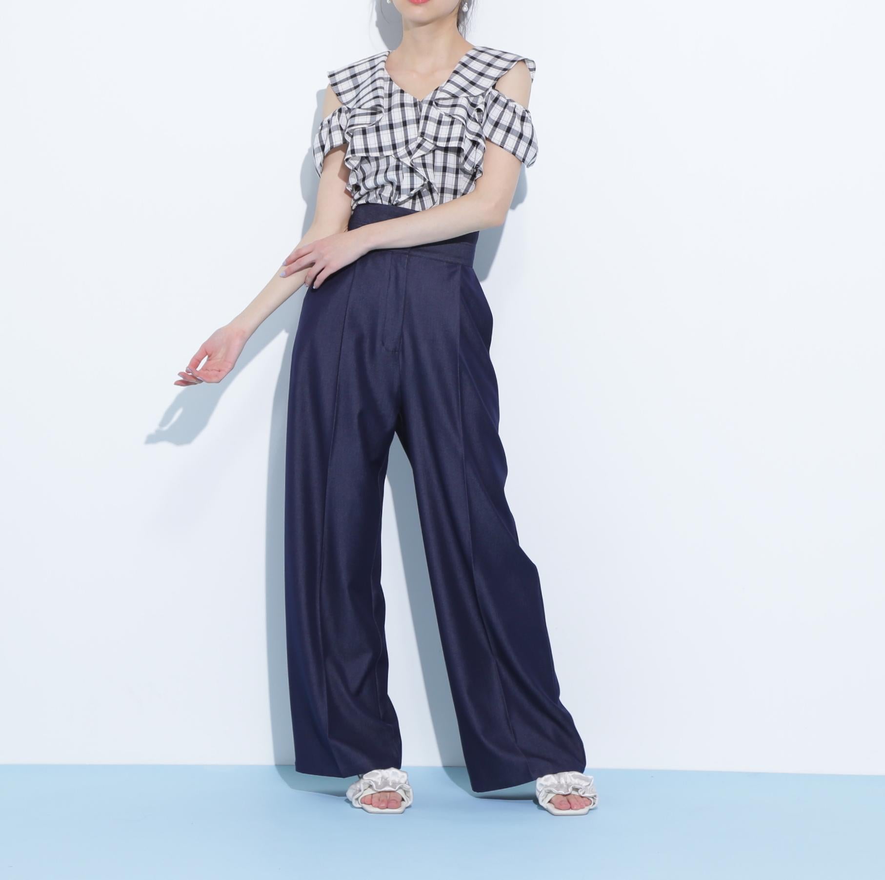 ダブルウエストワイドパンツ ネイビー
