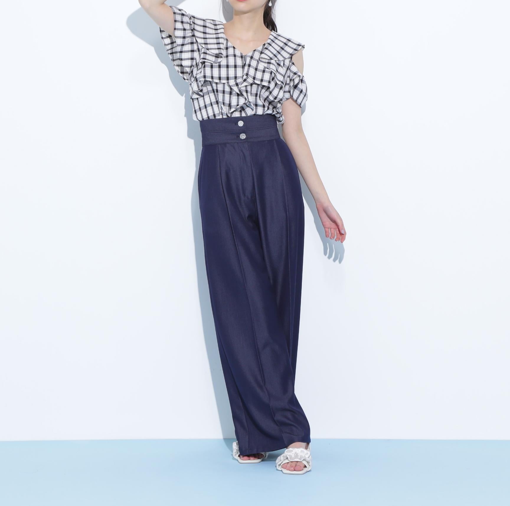ダブルウエストワイドパンツ ネイビー
