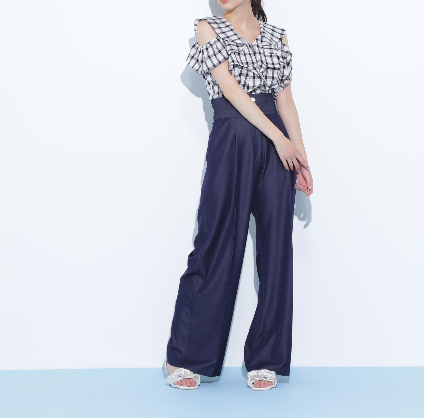 ダブルウエストワイドパンツ ネイビー