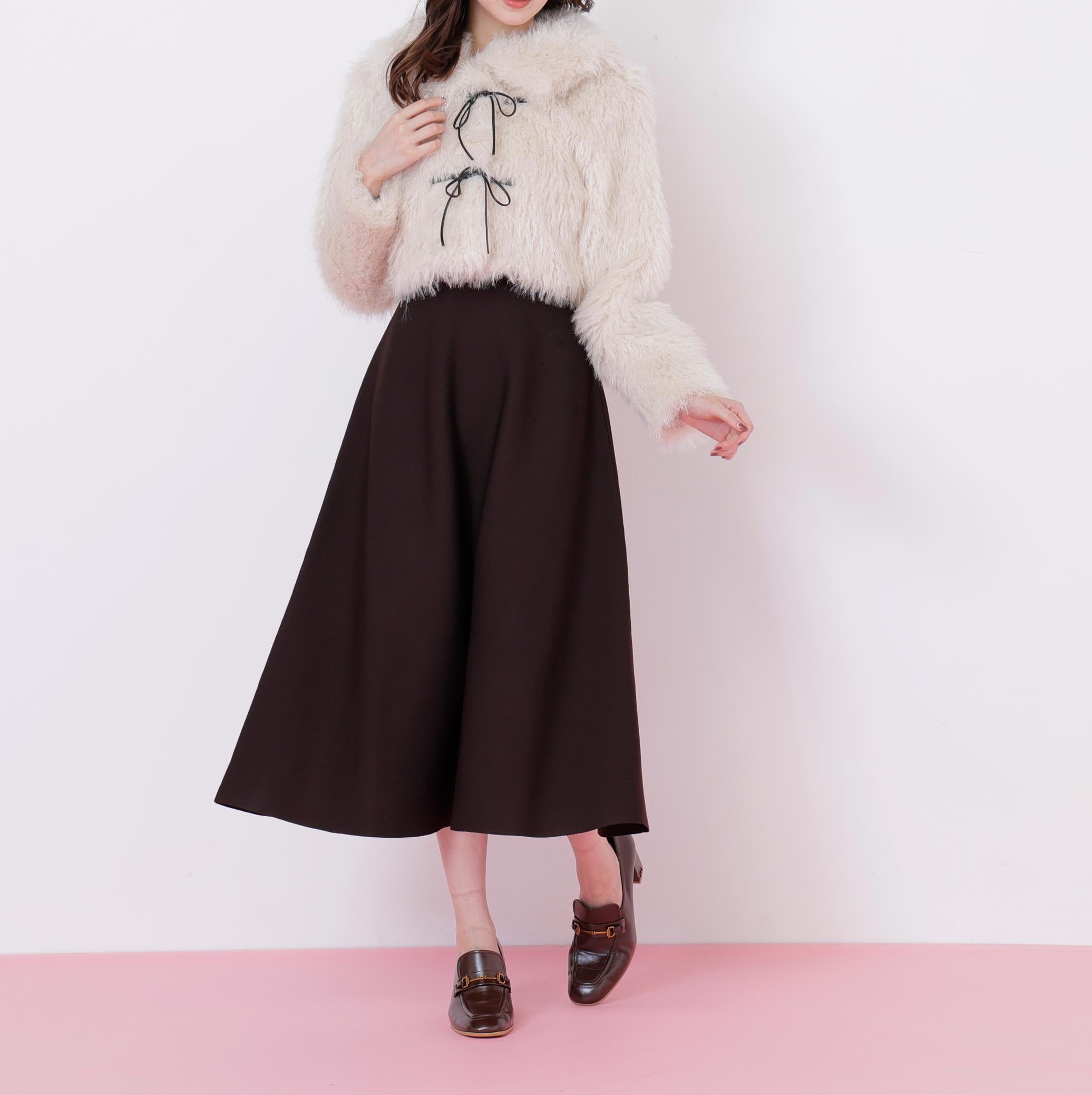 リボンダッフルショートファーコート ホワイト