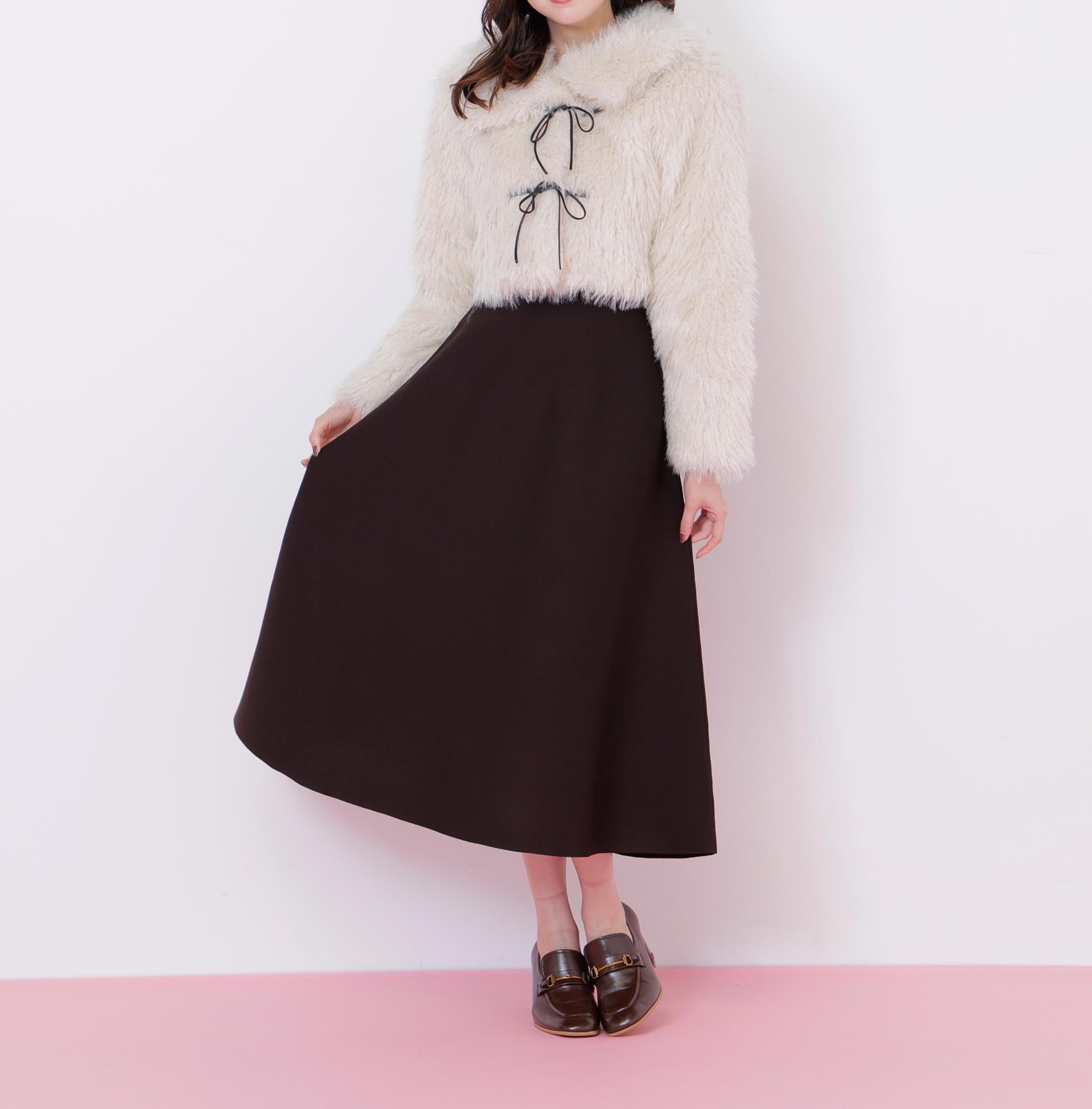 リボンダッフルショートファーコート ホワイト