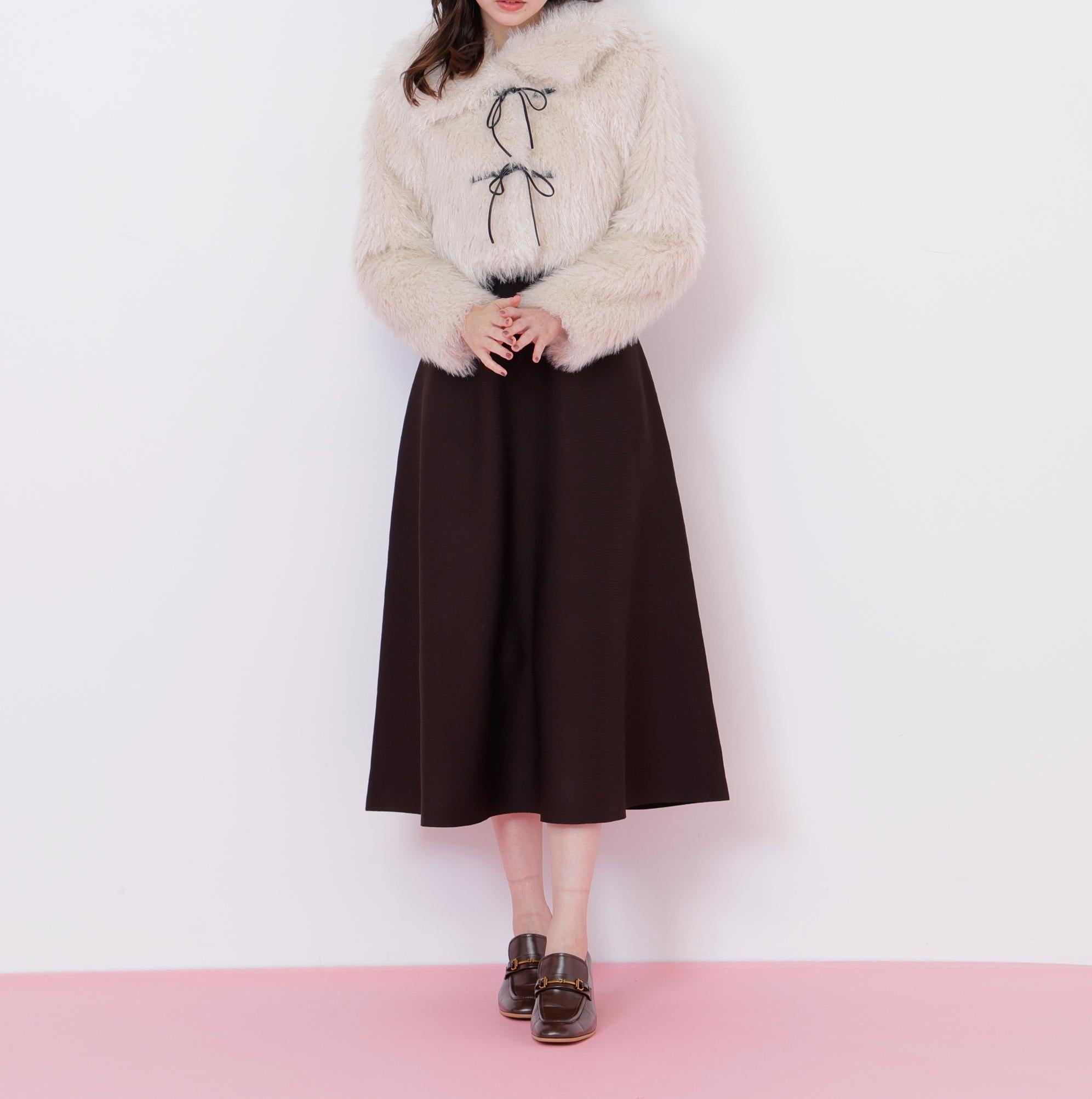 リボンダッフルショートファーコート ホワイト