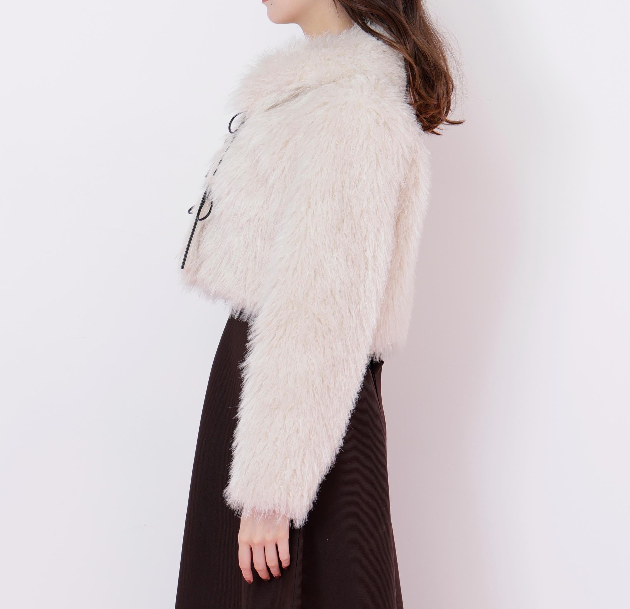 リボンダッフルショートファーコート ホワイト