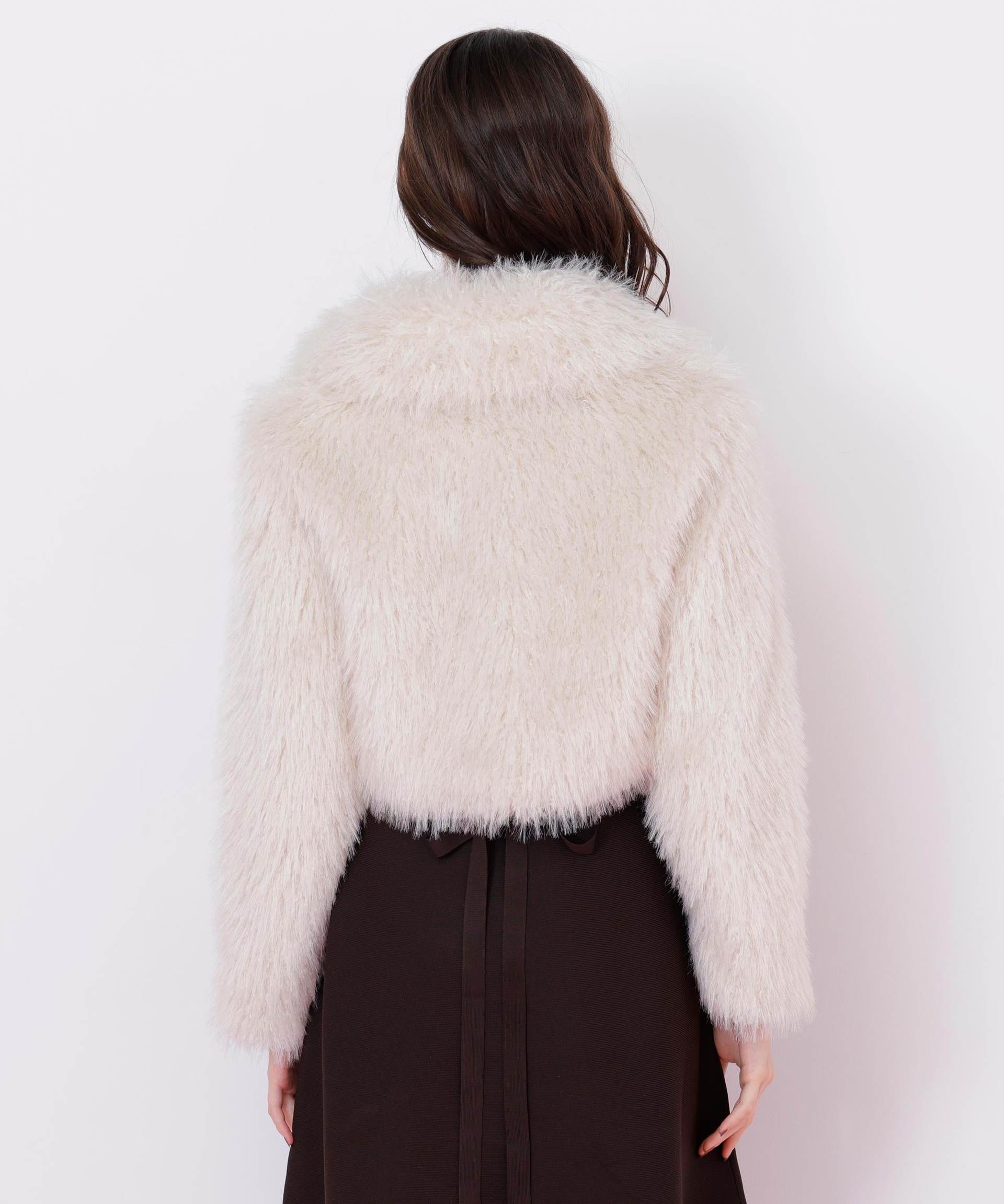 リボンダッフルショートファーコート ホワイト