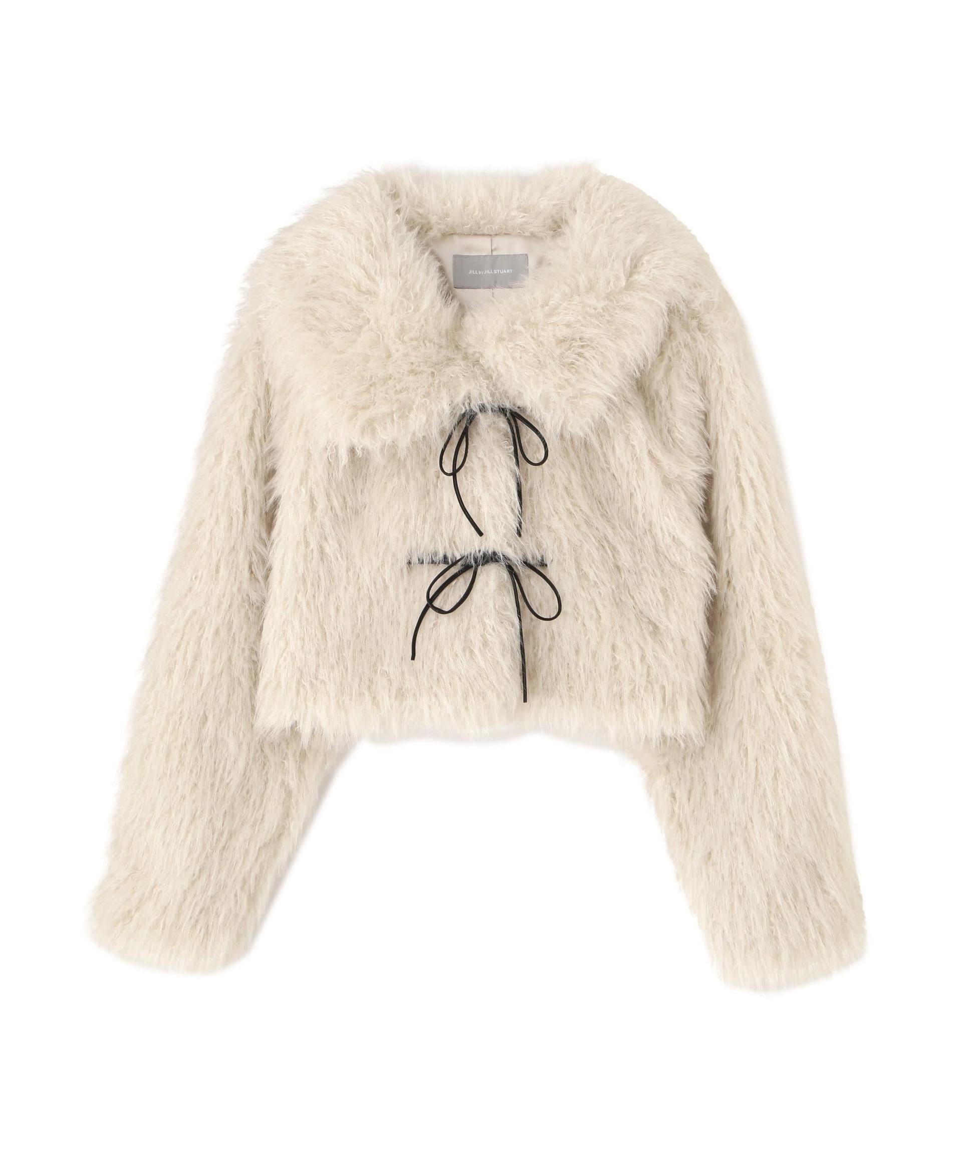 リボンダッフルショートファーコート ホワイト