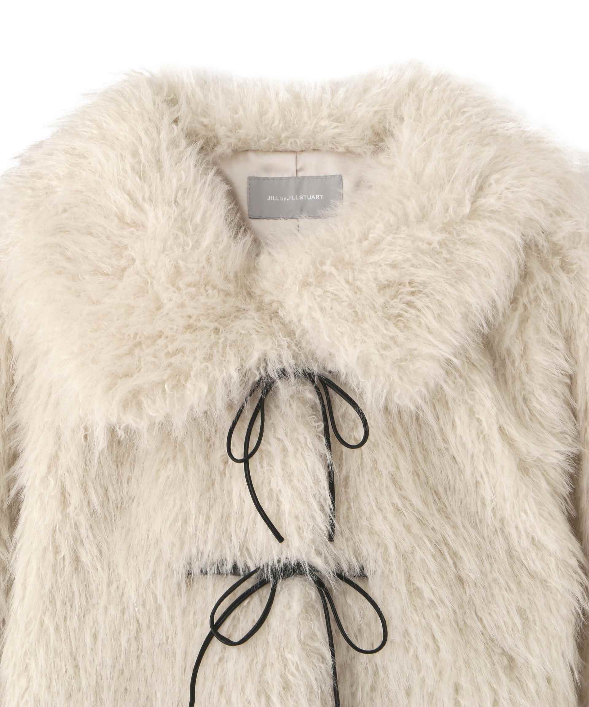 リボンダッフルショートファーコート ホワイト