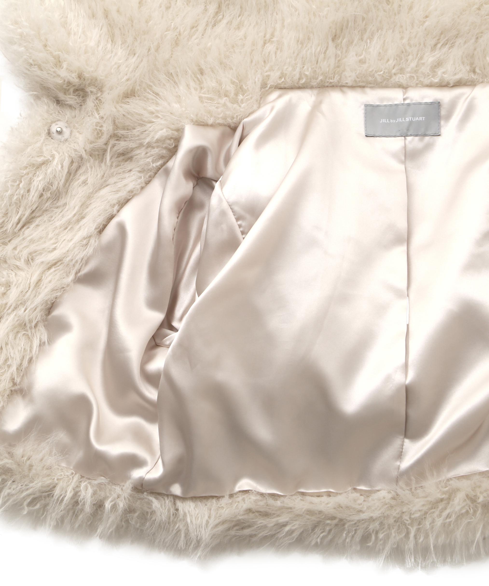 リボンダッフルショートファーコート ホワイト